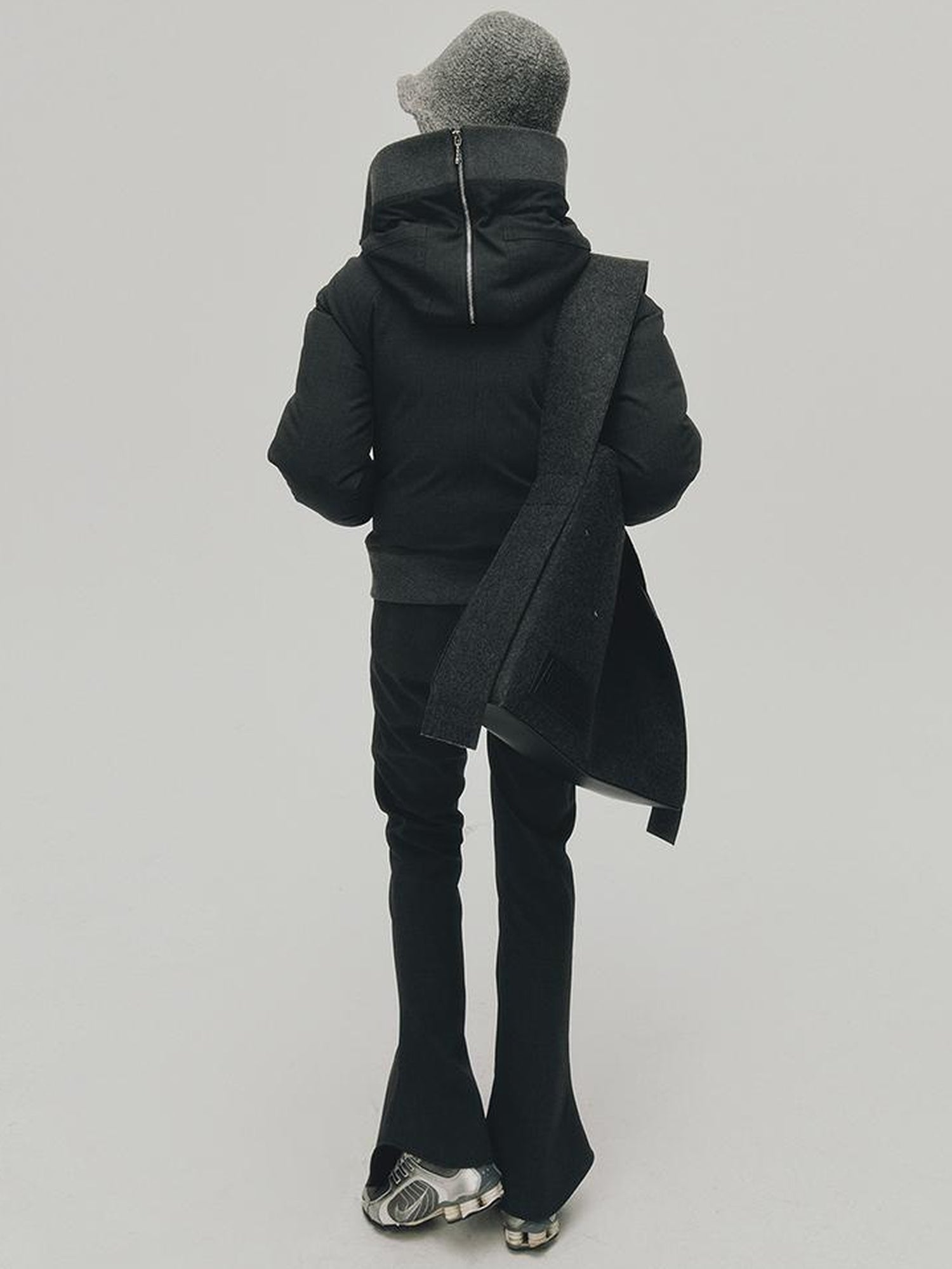 FUSSED Two Way Detachable Hood Grey Duck Down Coat