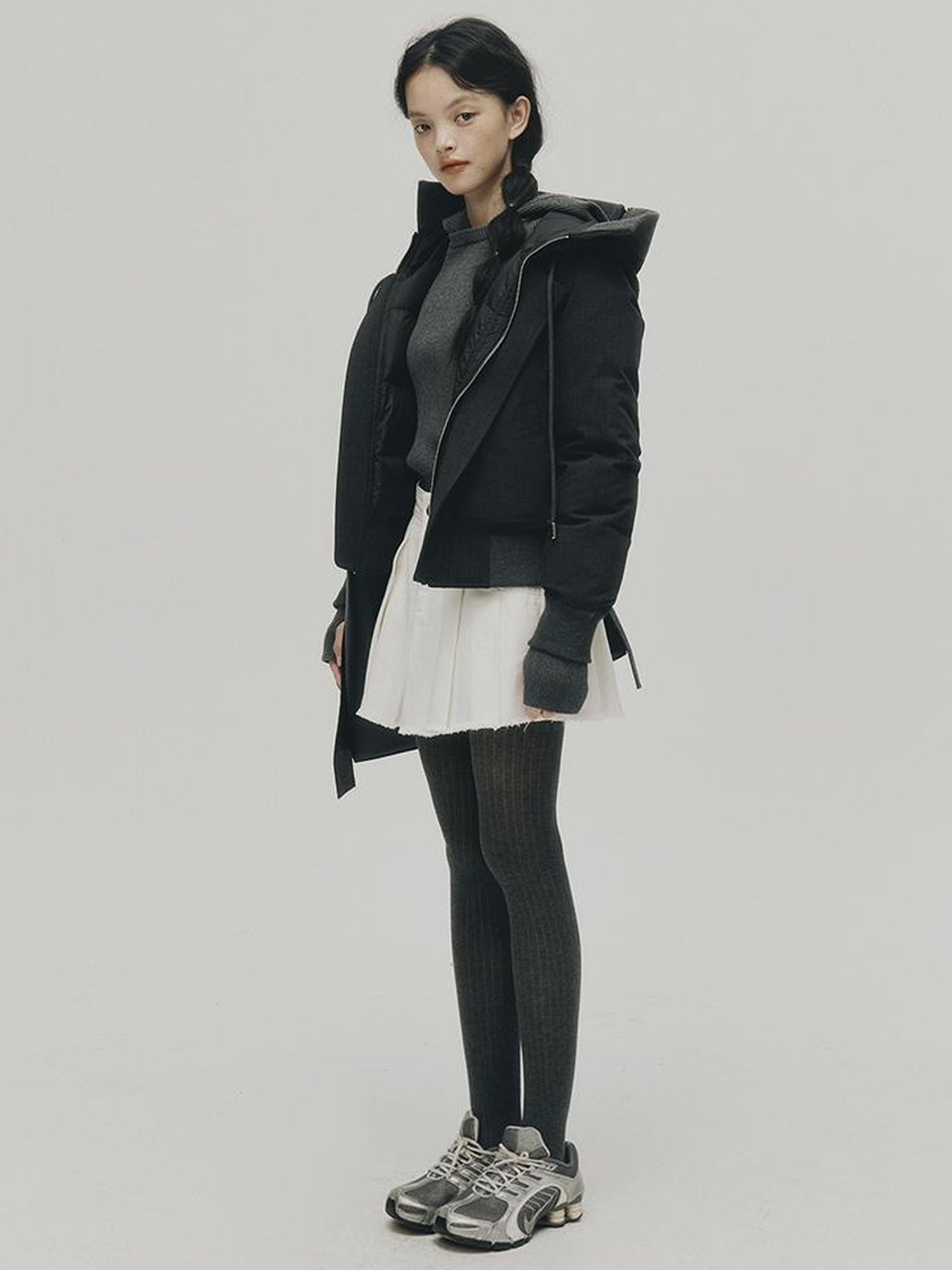 FUSSED Two Way Detachable Hood Grey Duck Down Coat