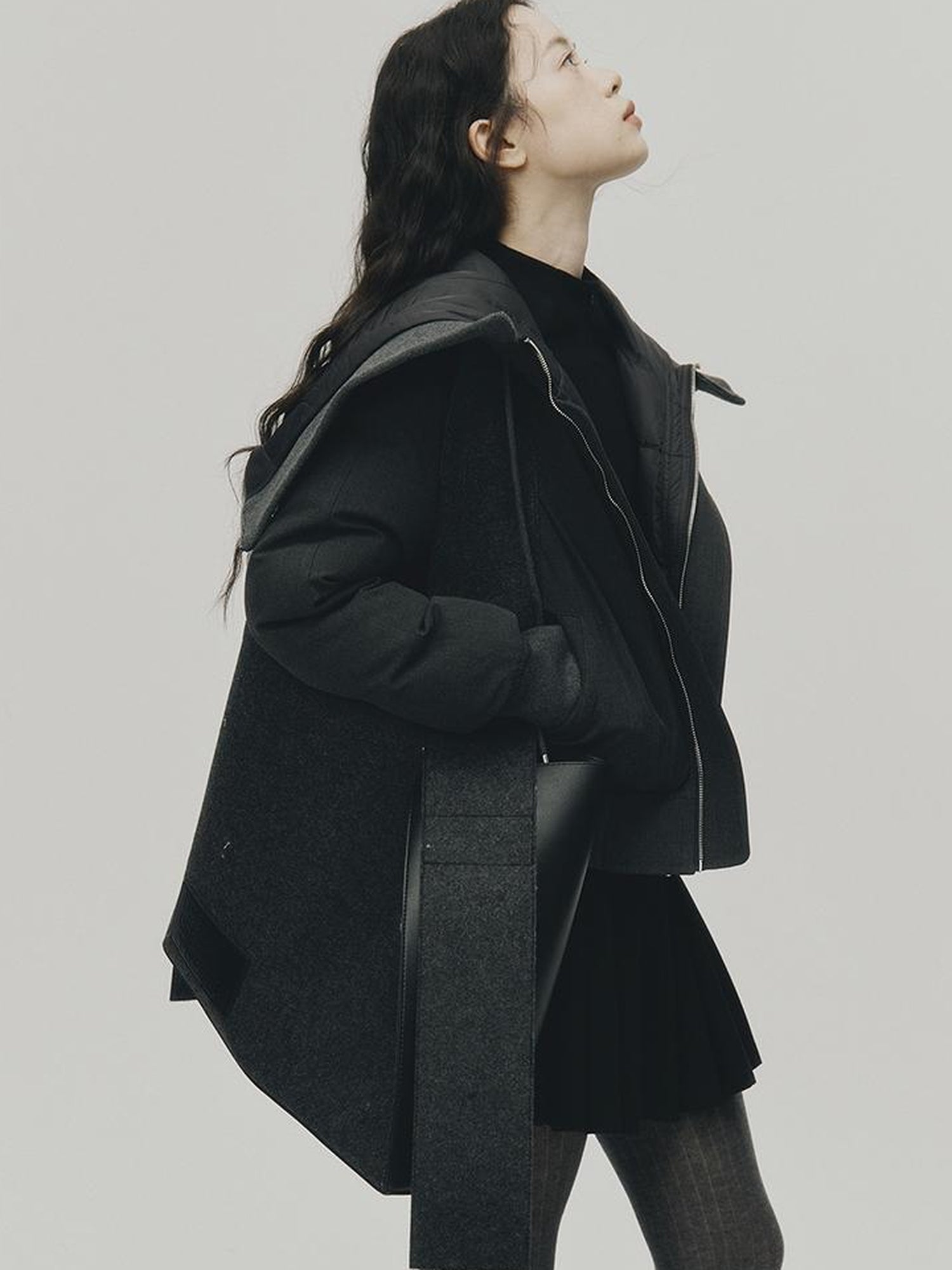 FUSSED Two Way Detachable Hood Grey Duck Down Coat