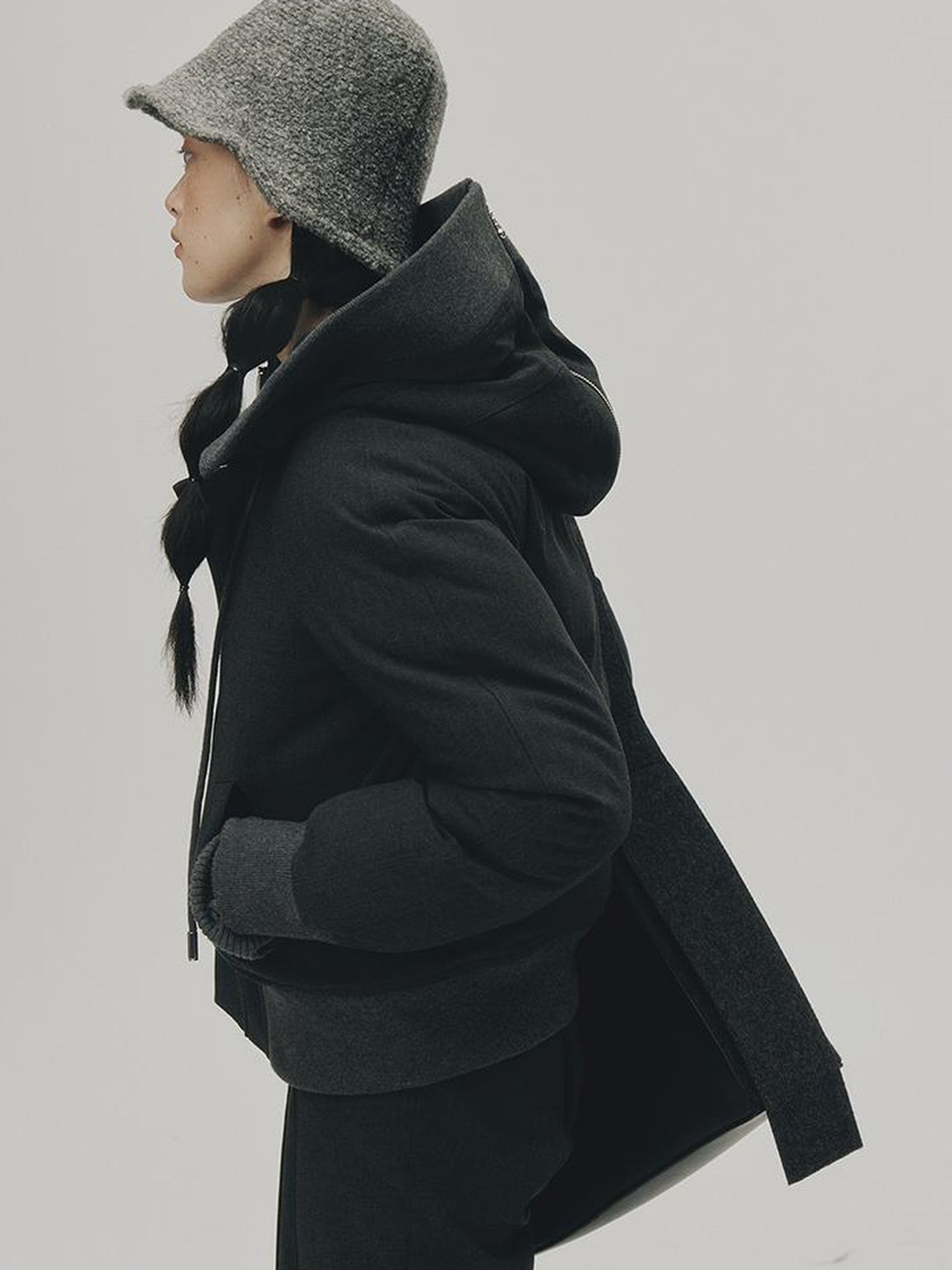 FUSSED Two Way Detachable Hood Grey Duck Down Coat