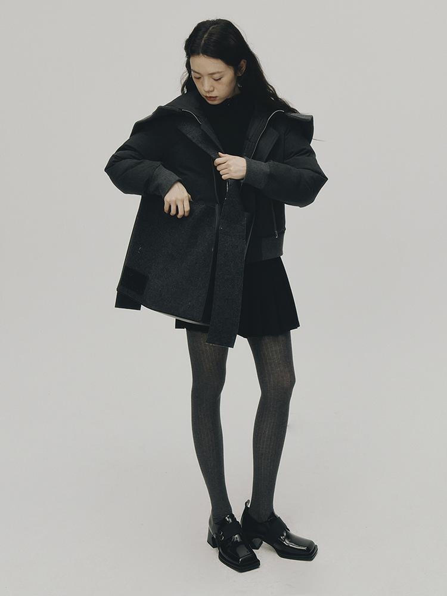 FUSSED Two Way Detachable Hood Grey Duck Down Coat