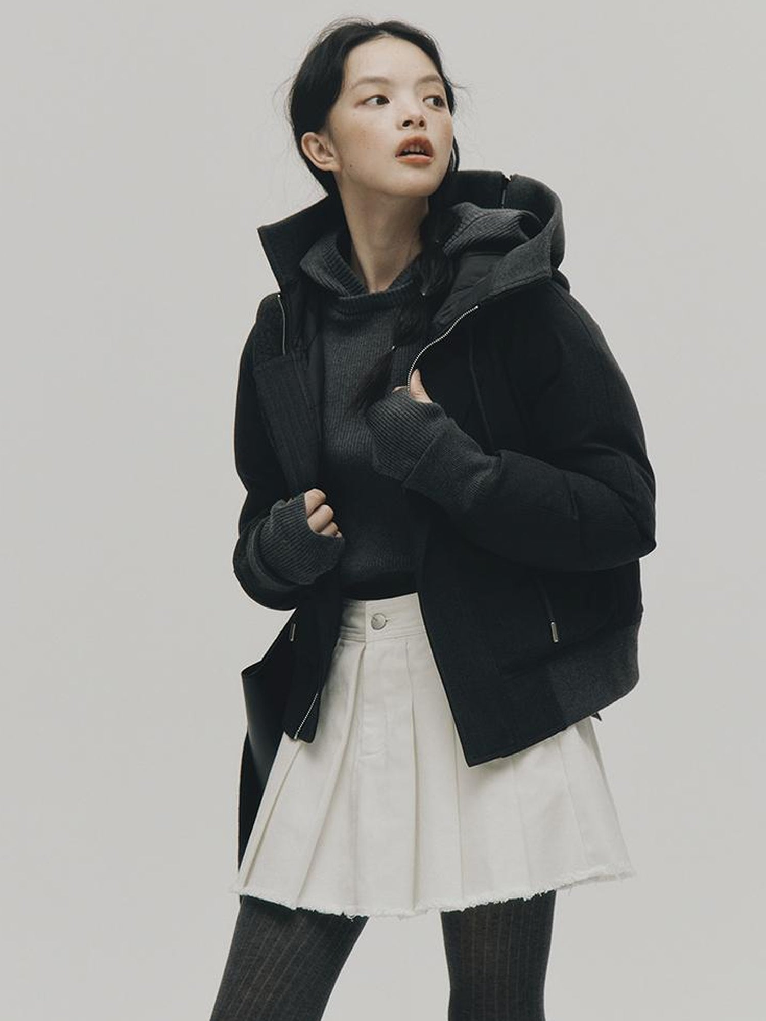 FUSSED Two Way Detachable Hood Grey Duck Down Coat