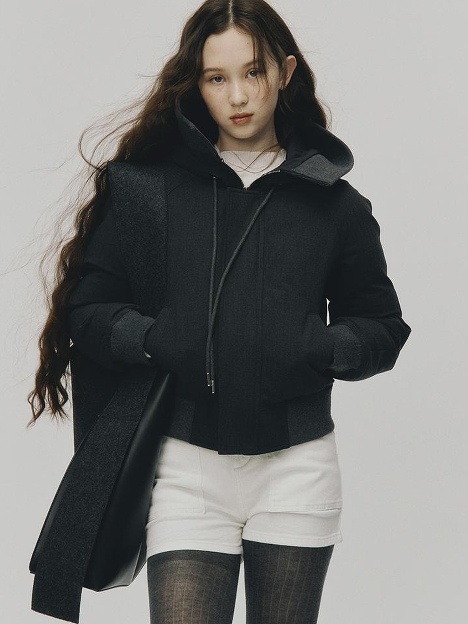 FUSSED Two Way Detachable Hood Grey Duck Down Coat