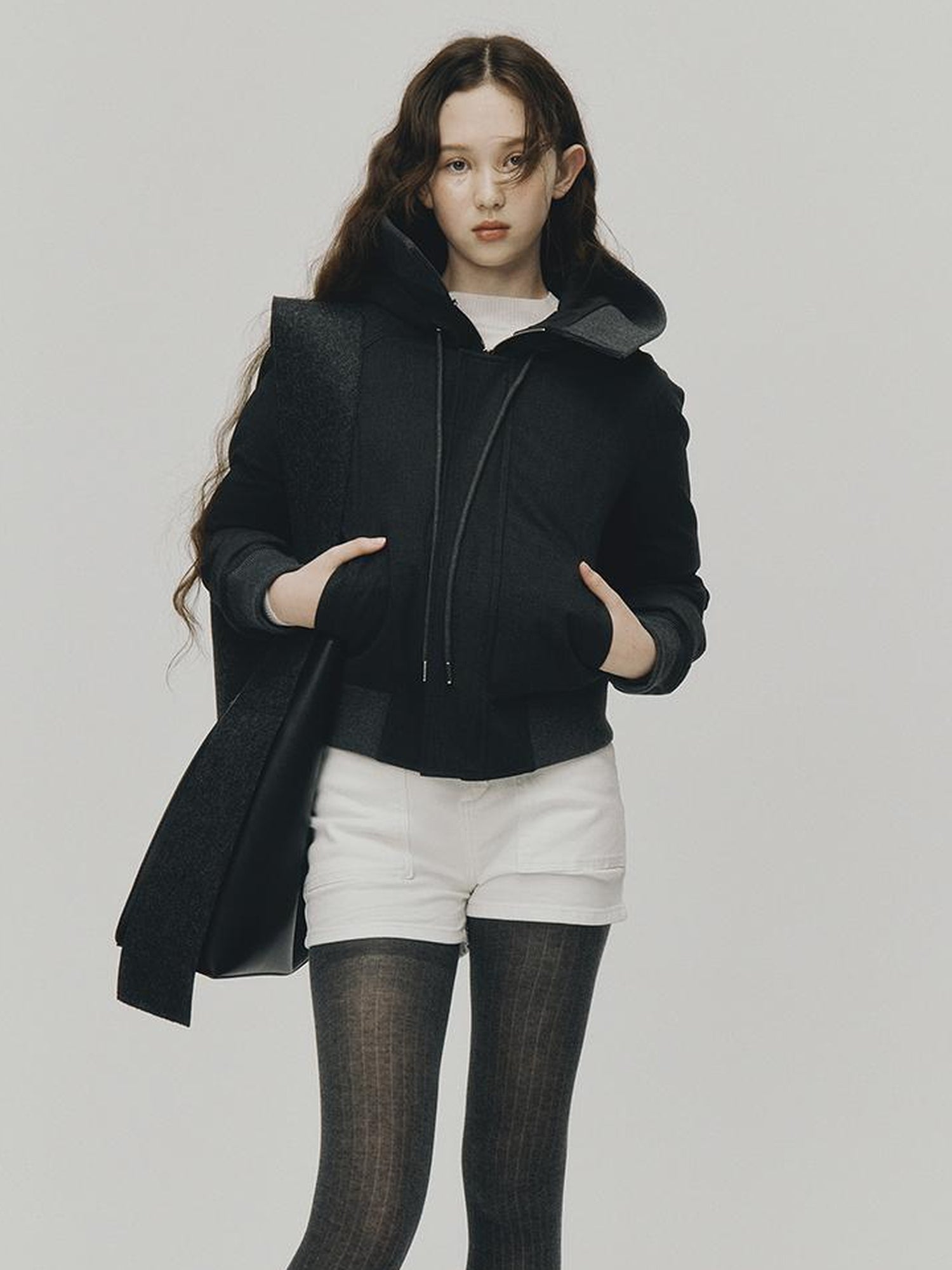 FUSSED Two Way Detachable Hood Grey Duck Down Coat