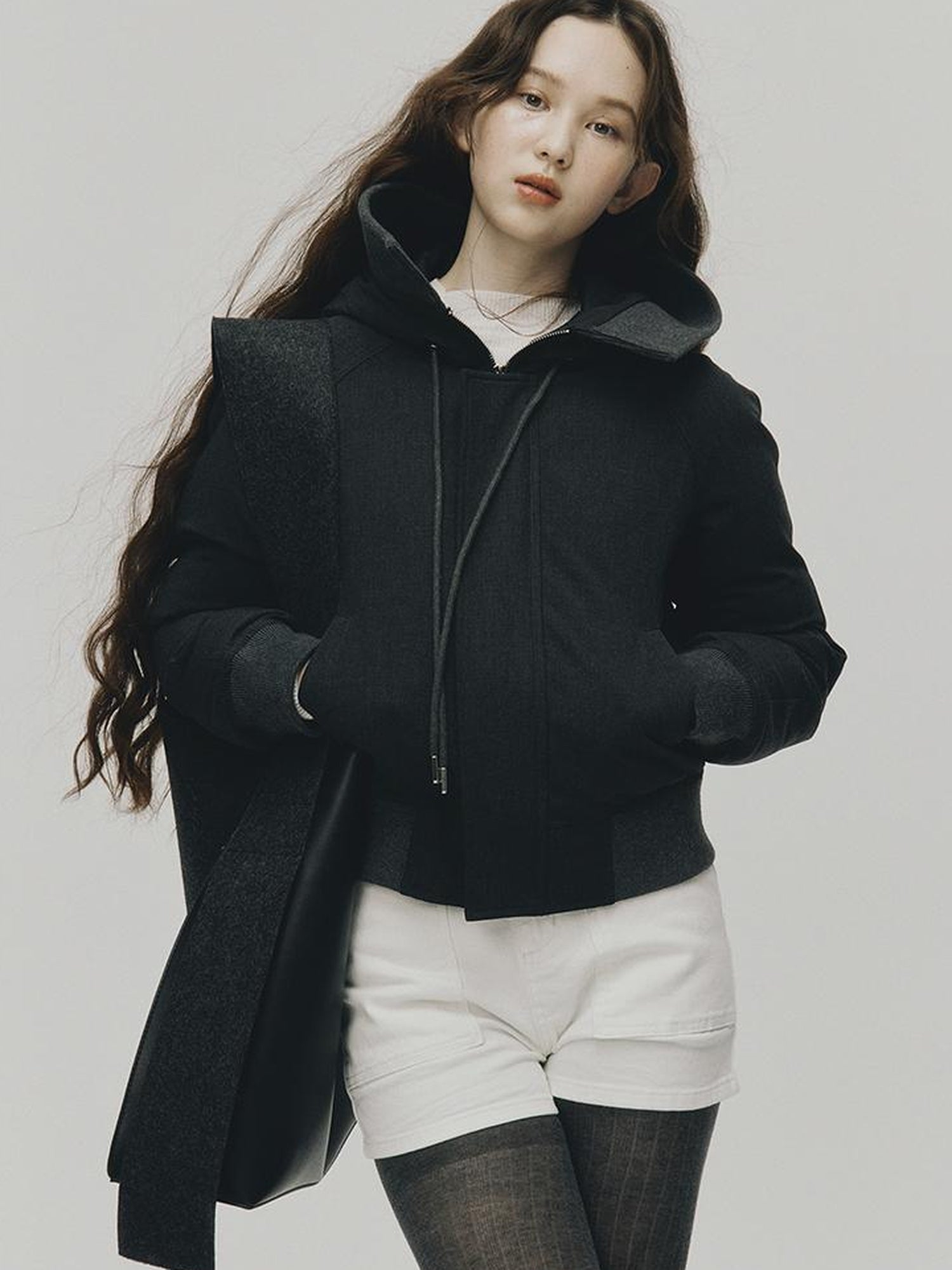 FUSSED Two Way Detachable Hood Grey Duck Down Coat