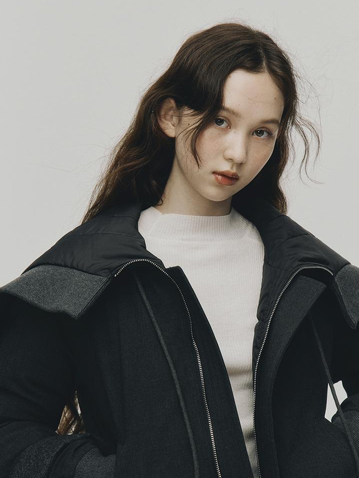 FUSSED Two Way Detachable Hood Grey Duck Down Coat