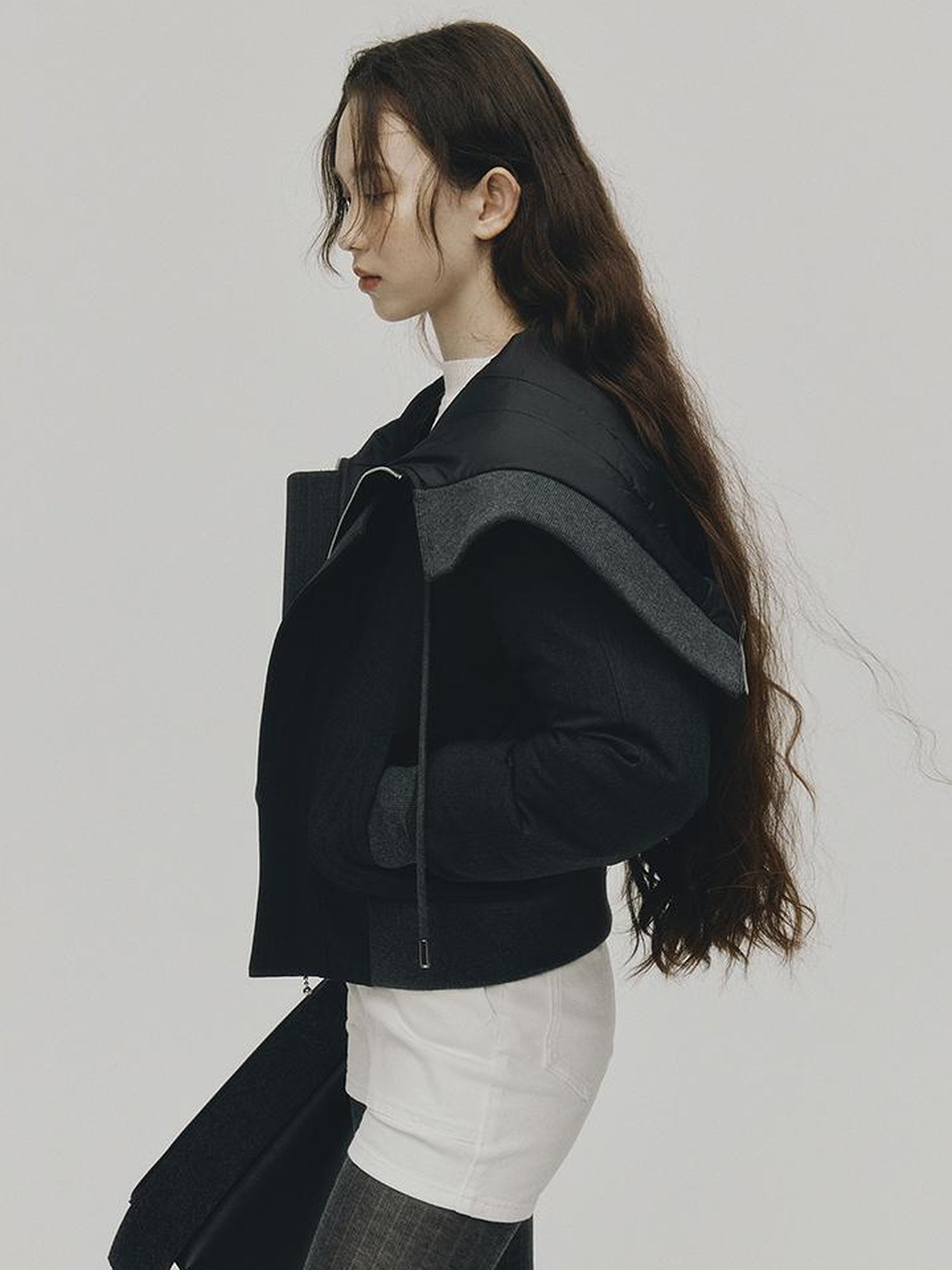 FUSSED Two Way Detachable Hood Grey Duck Down Coat