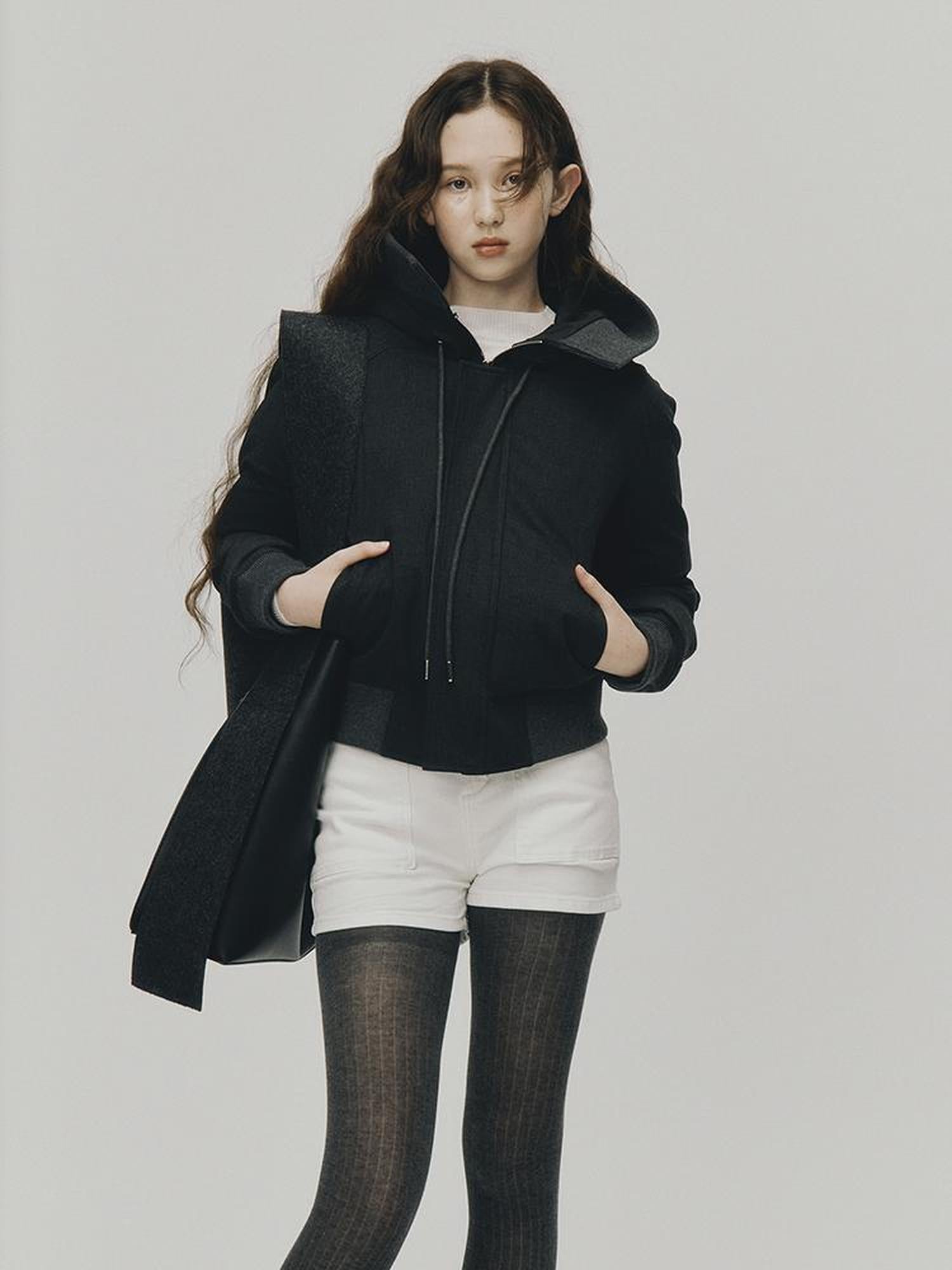 FUSSED Two Way Detachable Hood Grey Duck Down Coat