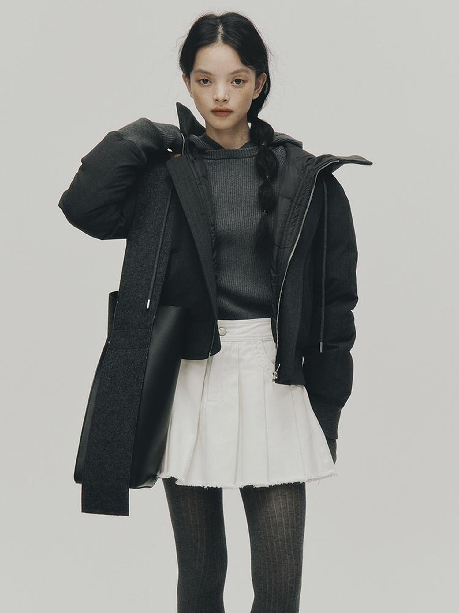 FUSSED Two Way Detachable Hood Grey Duck Down Coat