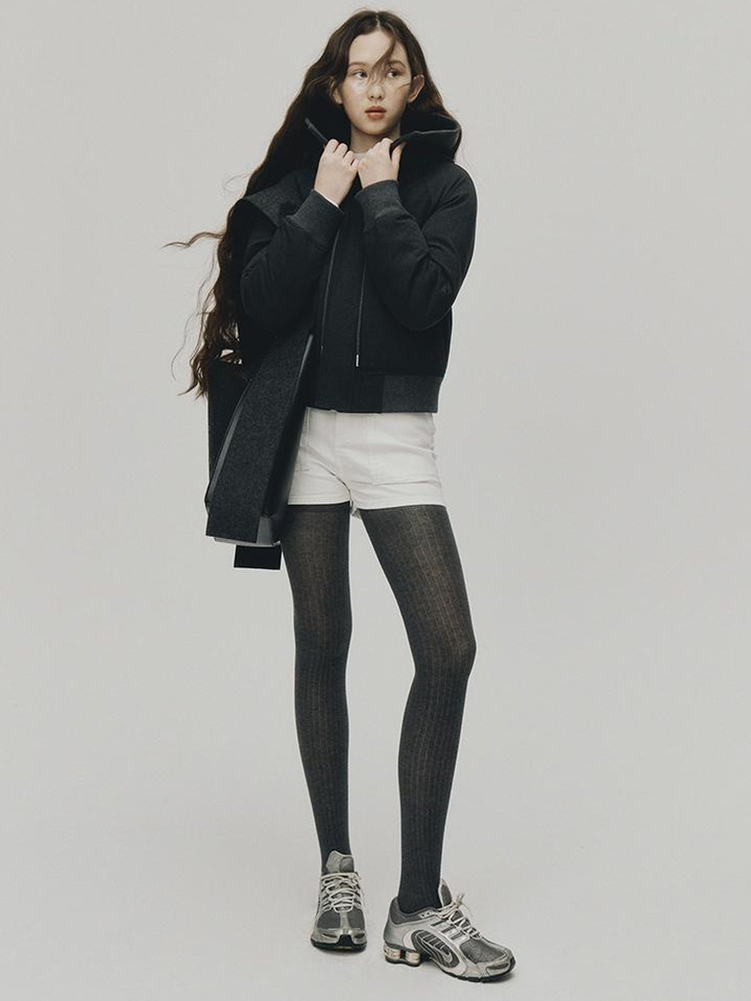 FUSSED Two Way Detachable Hood Grey Duck Down Coat