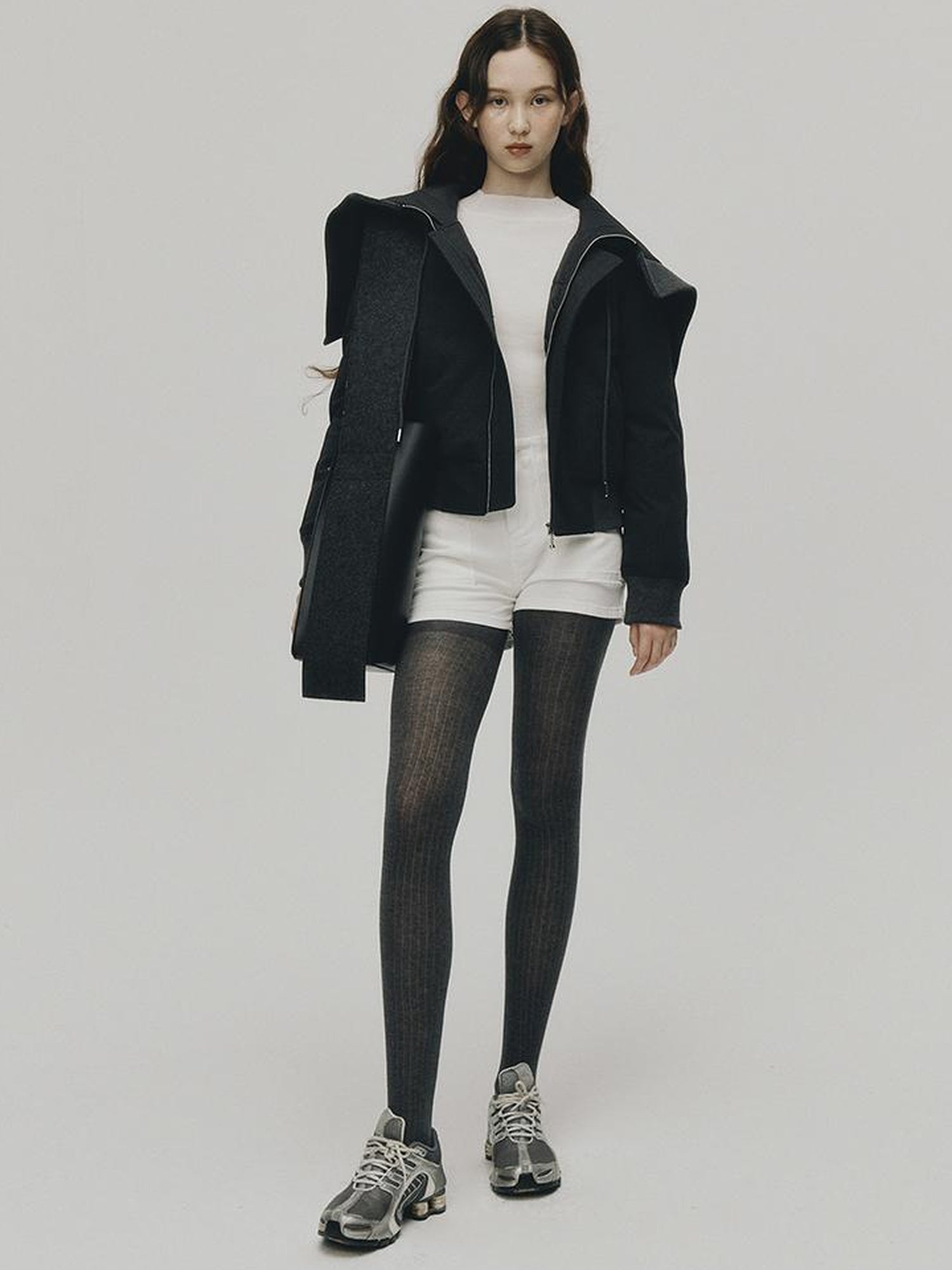 FUSSED Two Way Detachable Hood Grey Duck Down Coat