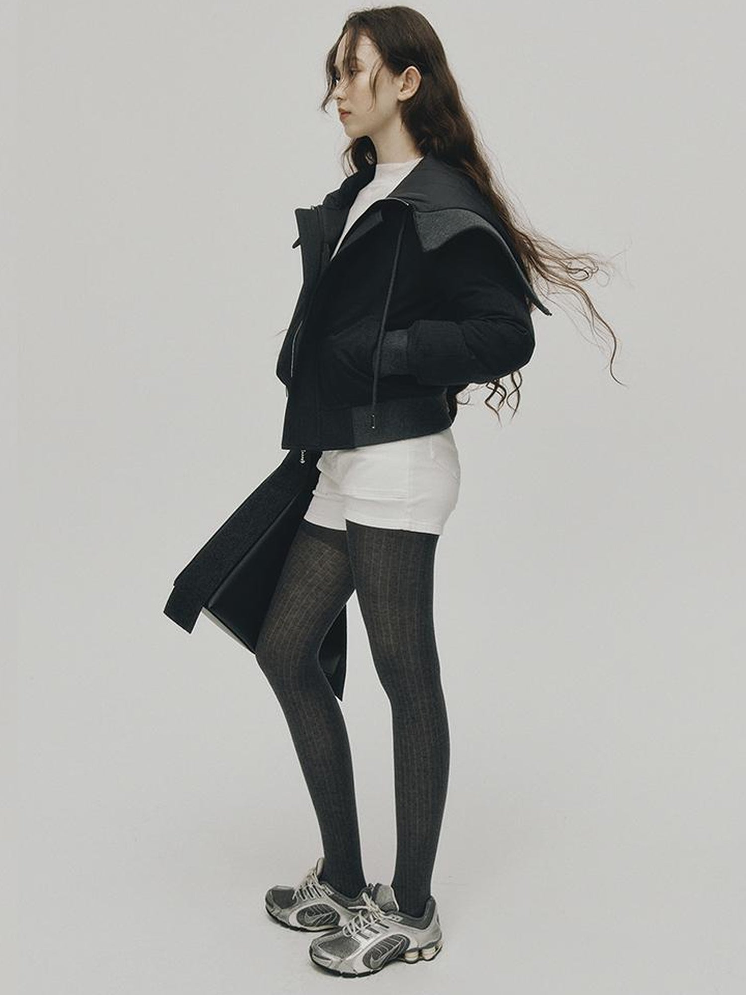 FUSSED Two Way Detachable Hood Grey Duck Down Coat