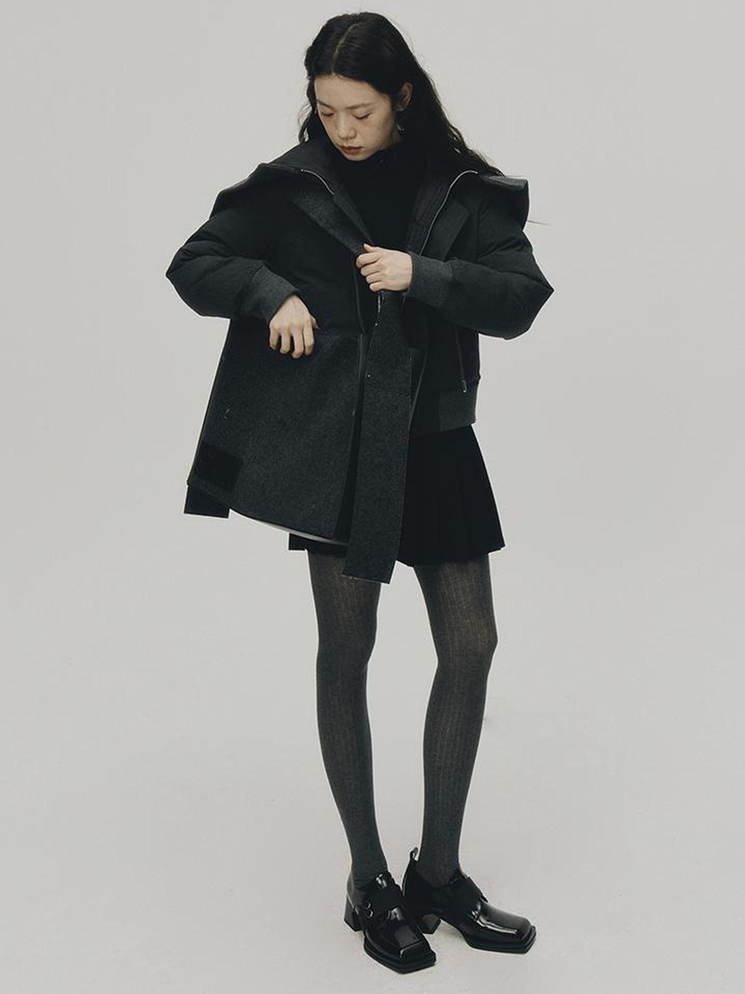 FUSSED Two Way Detachable Hood Grey Duck Down Coat