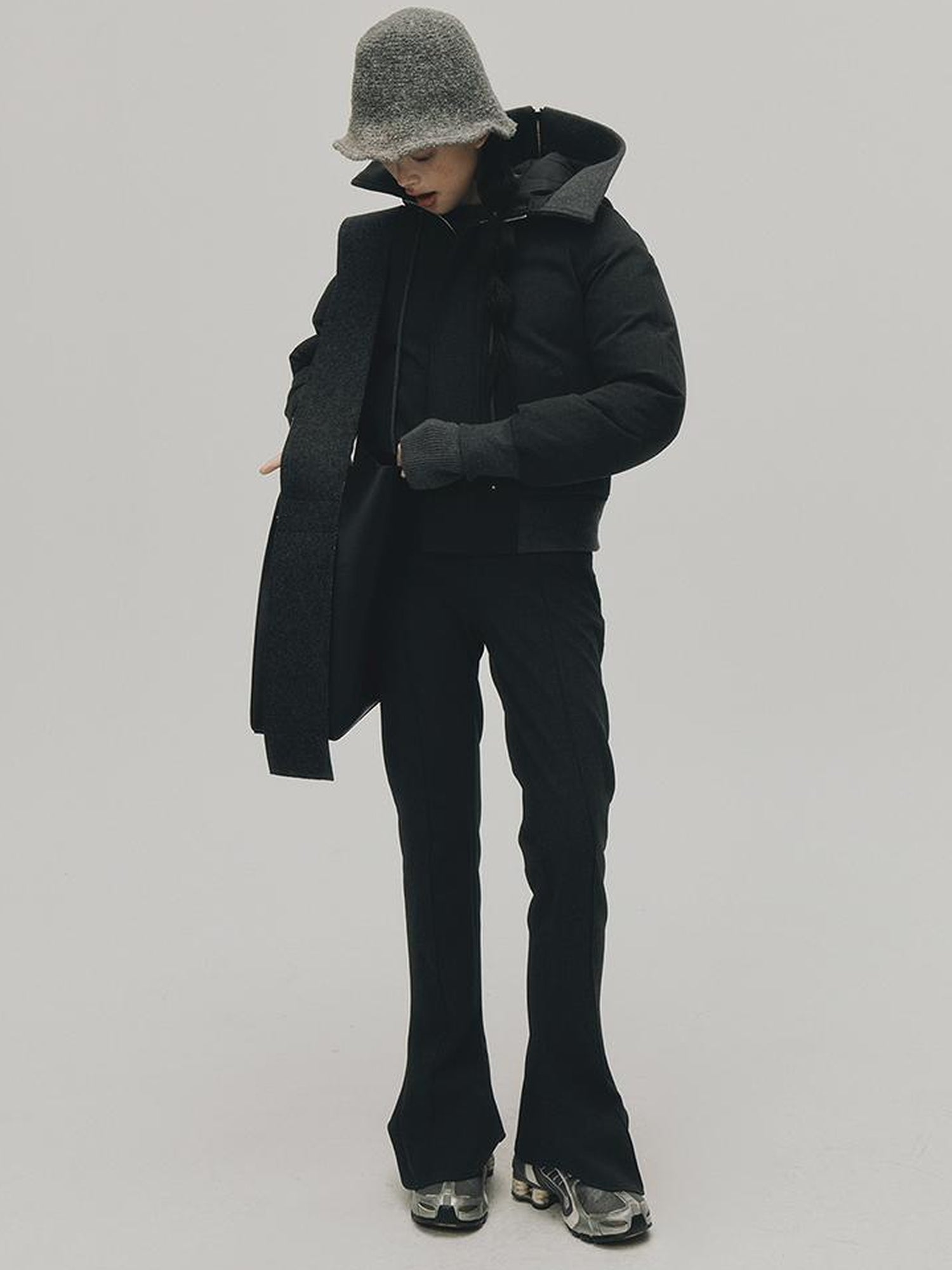 FUSSED Two Way Detachable Hood Grey Duck Down Coat