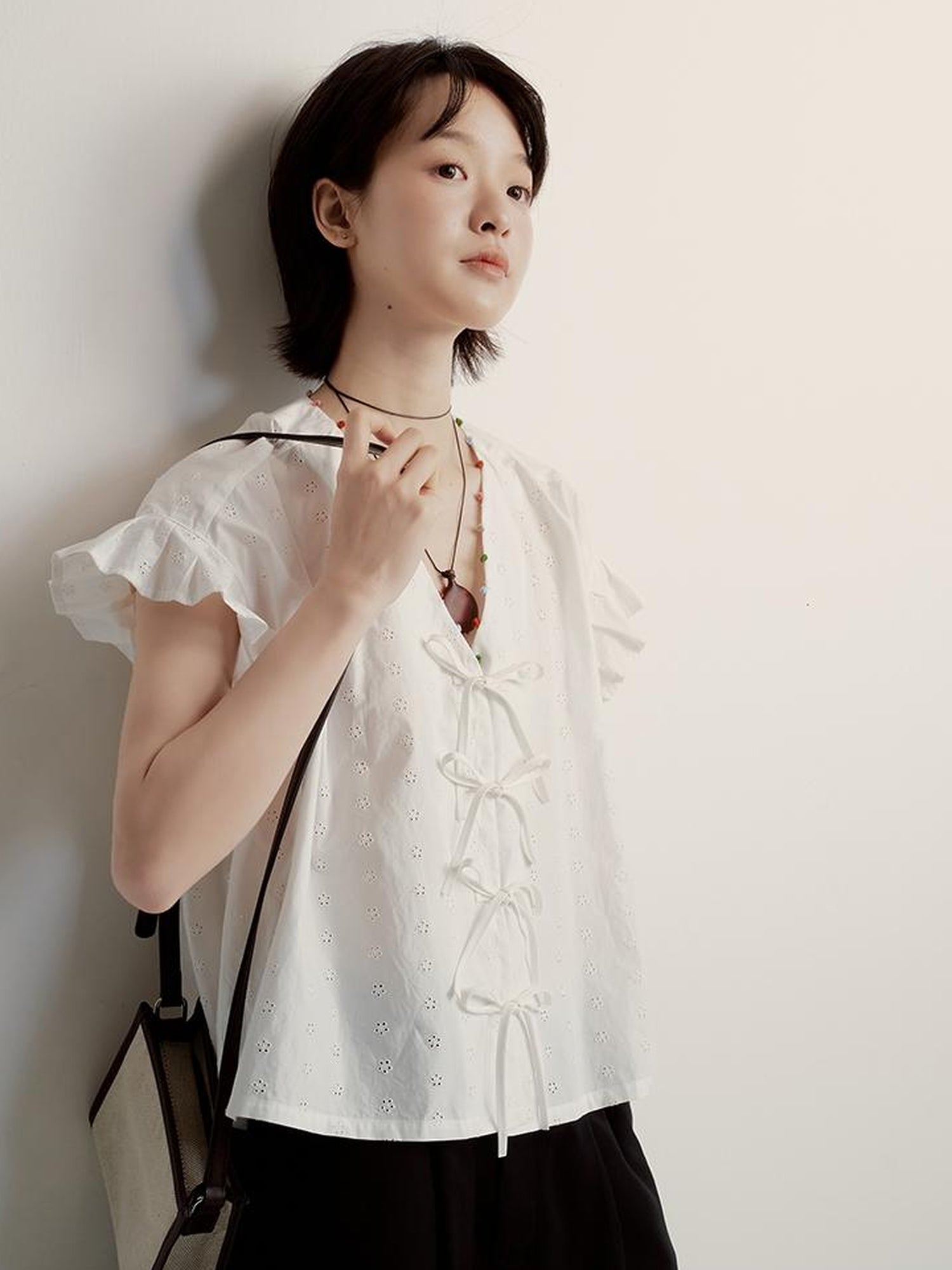 FUSSED V-Neck Embroidered Circus Blouse With Colorful Beaded Detail