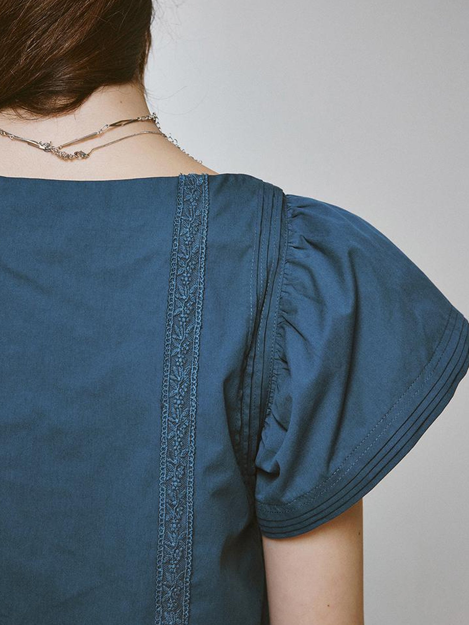 FUSSED V-Neck T-Shirt Long-Sleeve Tiered Flutter Sleeve Lace Trim Playful Prussian Set