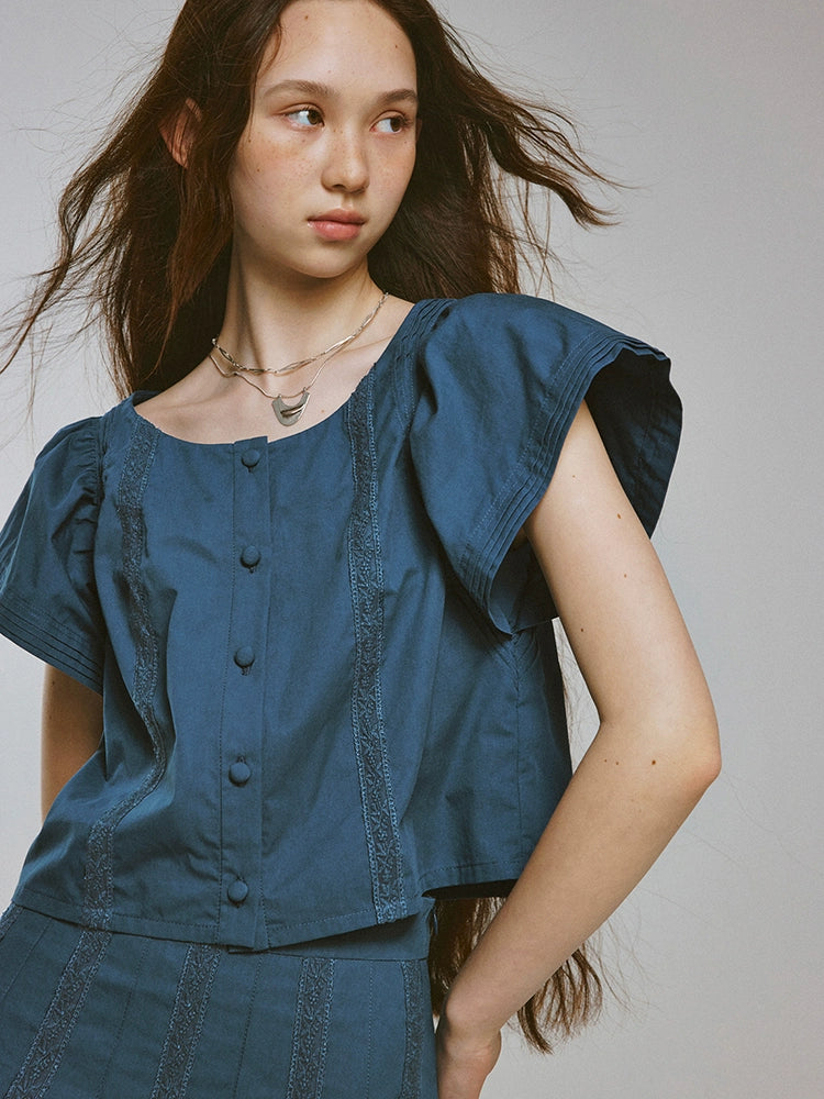 FUSSED_V-Neck_T-Shirt_Long-Sleeve_Tiered_Flutter_Sleeve_Lace_Trim_Playful_Prussian_Set_MISSTT