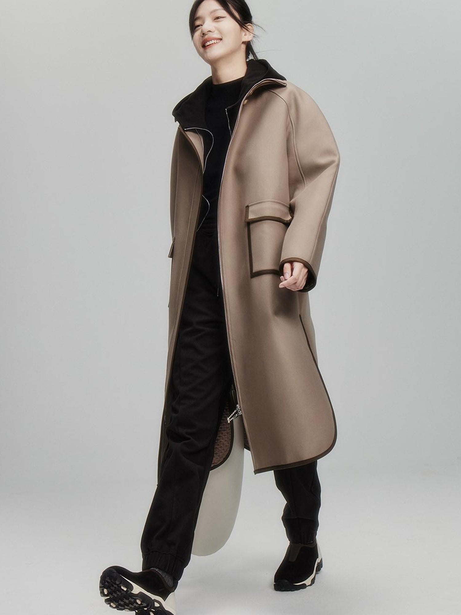 FUSSED Velvet Texture High Waisted Drawstring Black Fleece Trousers