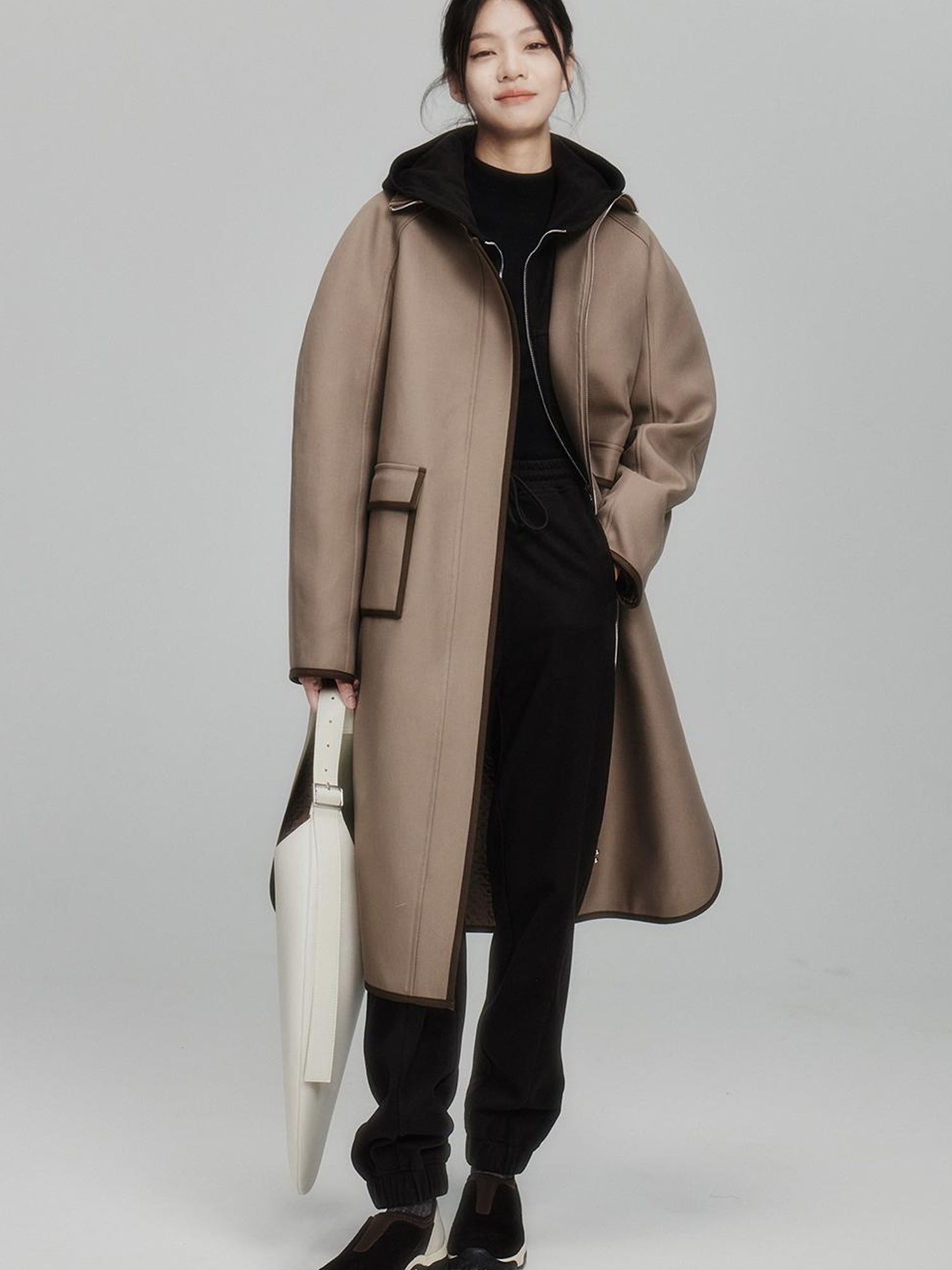 FUSSED Velvet Texture High Waisted Drawstring Black Fleece Trousers