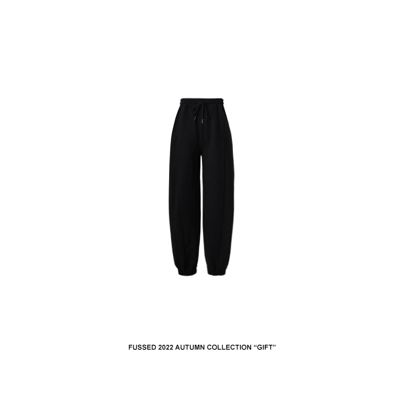 FUSSED_Velvet_Texture_High_Waisted_Drawstring_Black_Fleece_Trousers_MISSTT