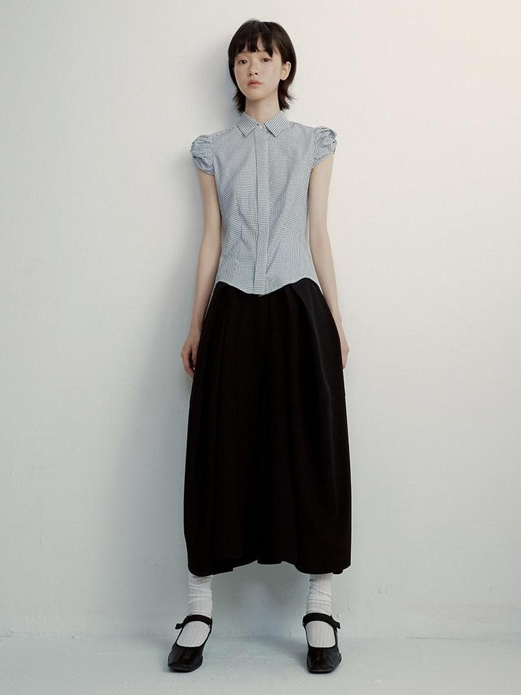 FUSSED Vichy Check Deconstructed Bud Puff Sleeve Women&