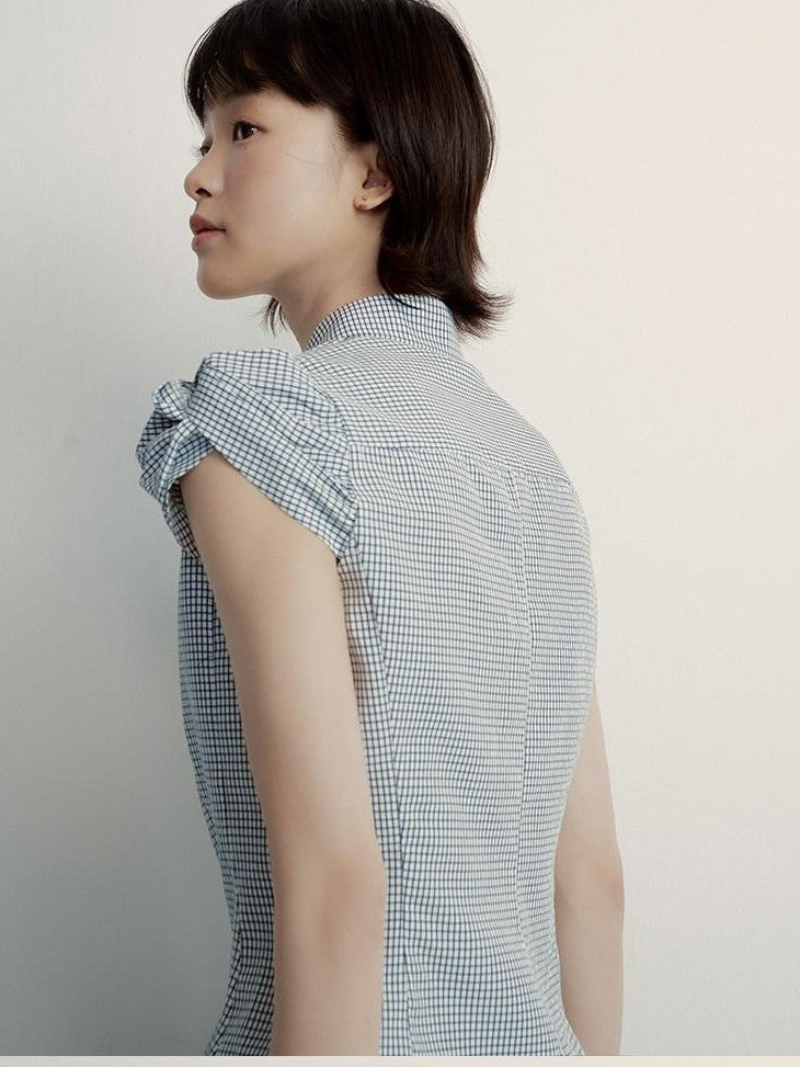 FUSSED Vichy Check Deconstructed Bud Puff Sleeve Women&