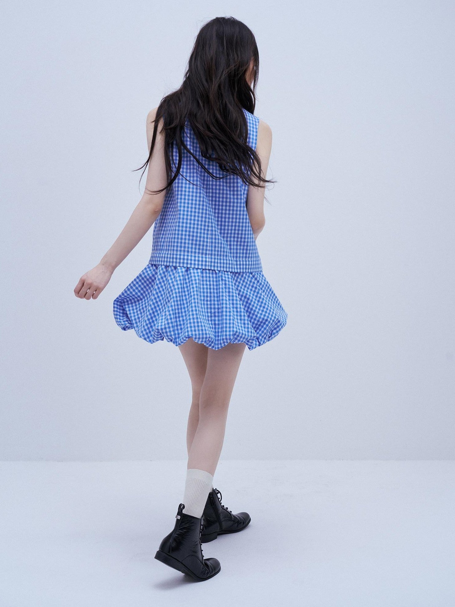 FUSSED Vichy Gingham Faux Two Piece Bubble Hem Women&