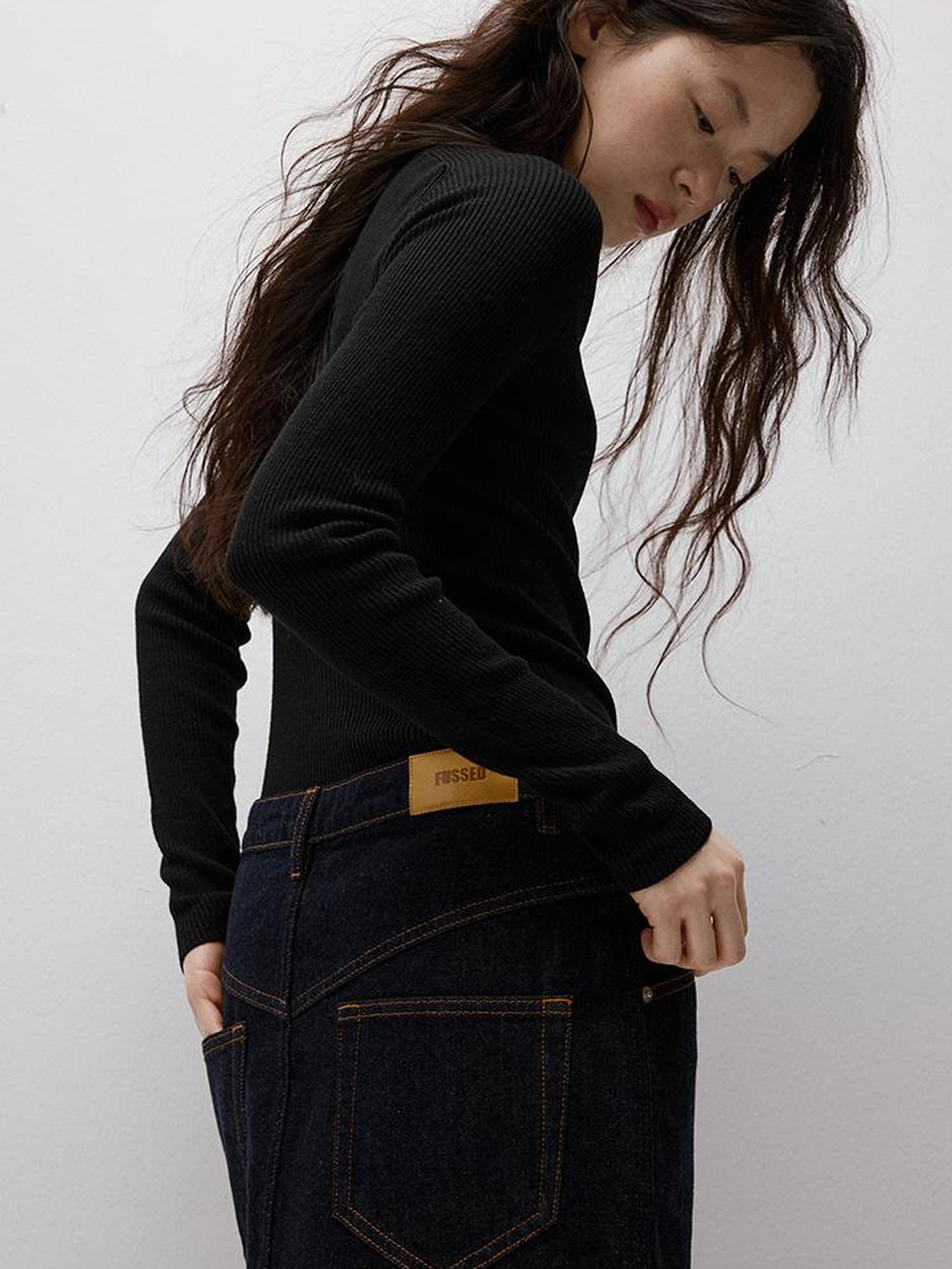 FUSSED Vintage Blue Denim A Line Skirt with Contrast Stitching