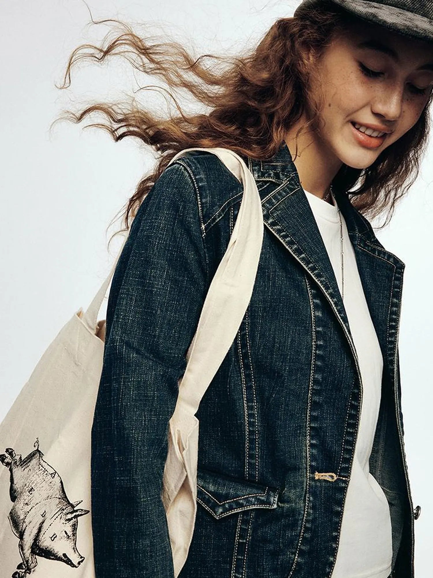 Vintage Blue Tailored Denim Jacket with Notched Collar