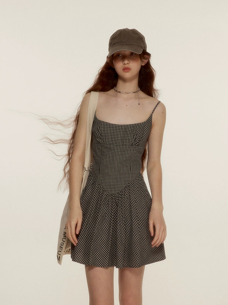 FUSSED_Vintage_Checkered_Cotton_Blend_Mini_Dress_with_Smocked_Bust_MISSTT