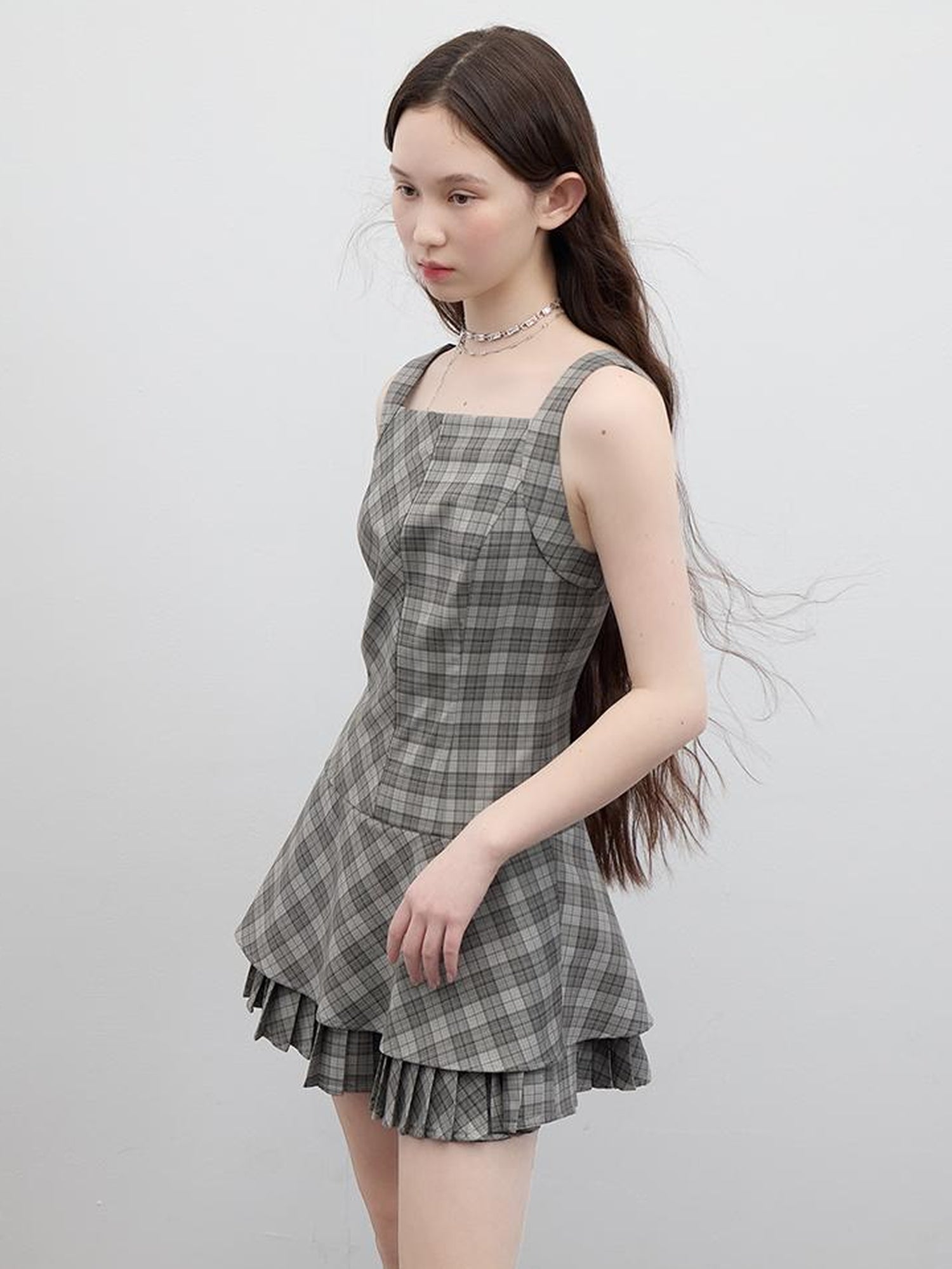 FUSSED Vintage Plaid Double Layer Hem A Line Dress