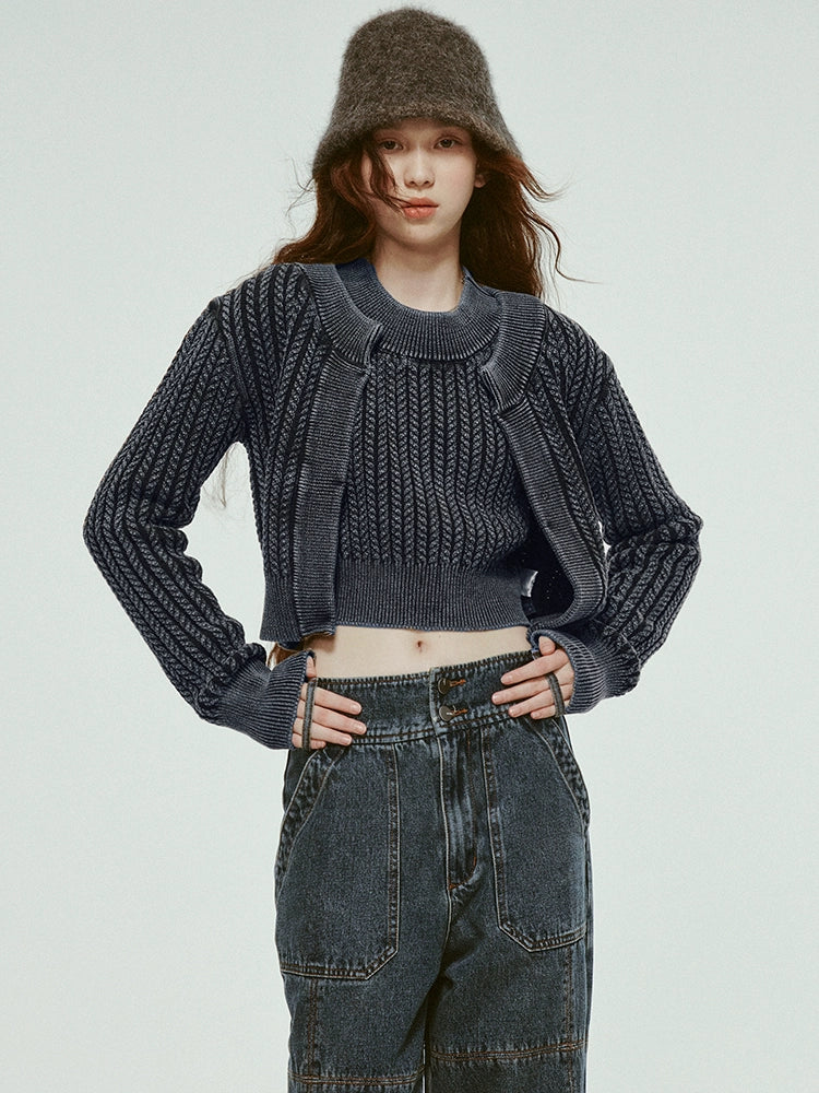 FUSSED_Vintage_Washed_Blue_Cropped_Cable_Knit_Cardigan_MISSTT