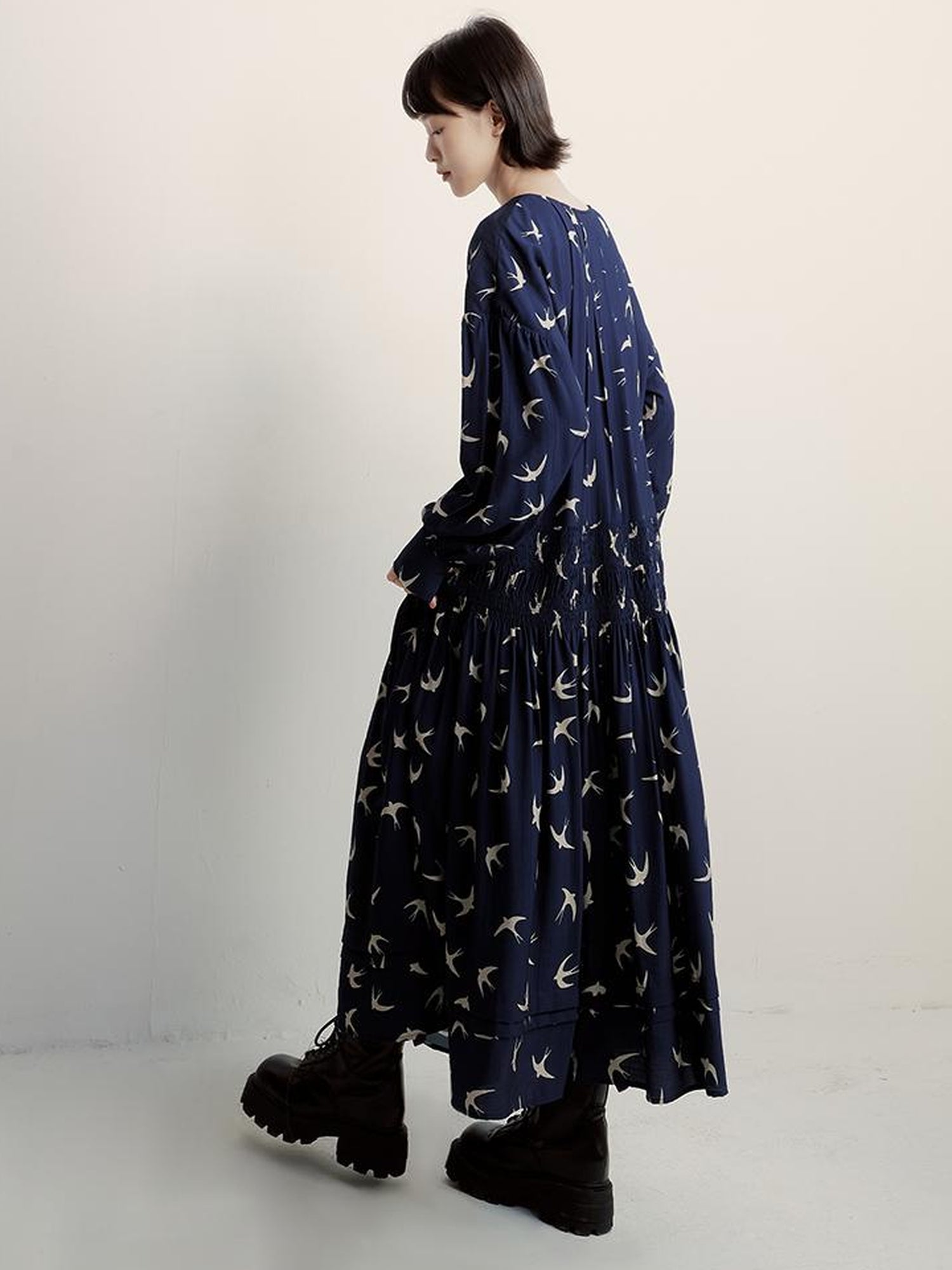 FUSSED Viscose Blend Tiered Smocking Dress With Floral Print