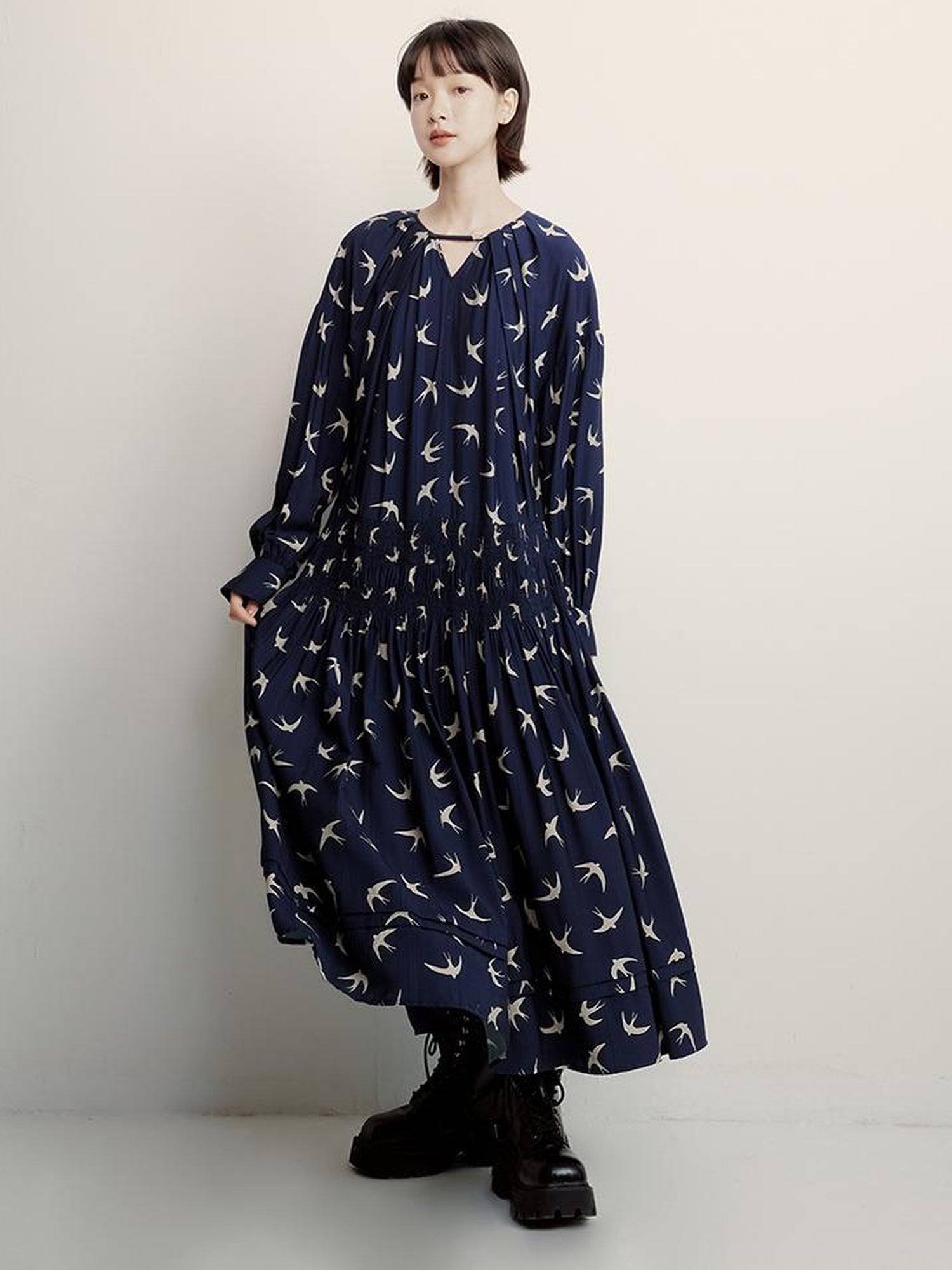 FUSSED Viscose Blend Tiered Smocking Dress With Floral Print