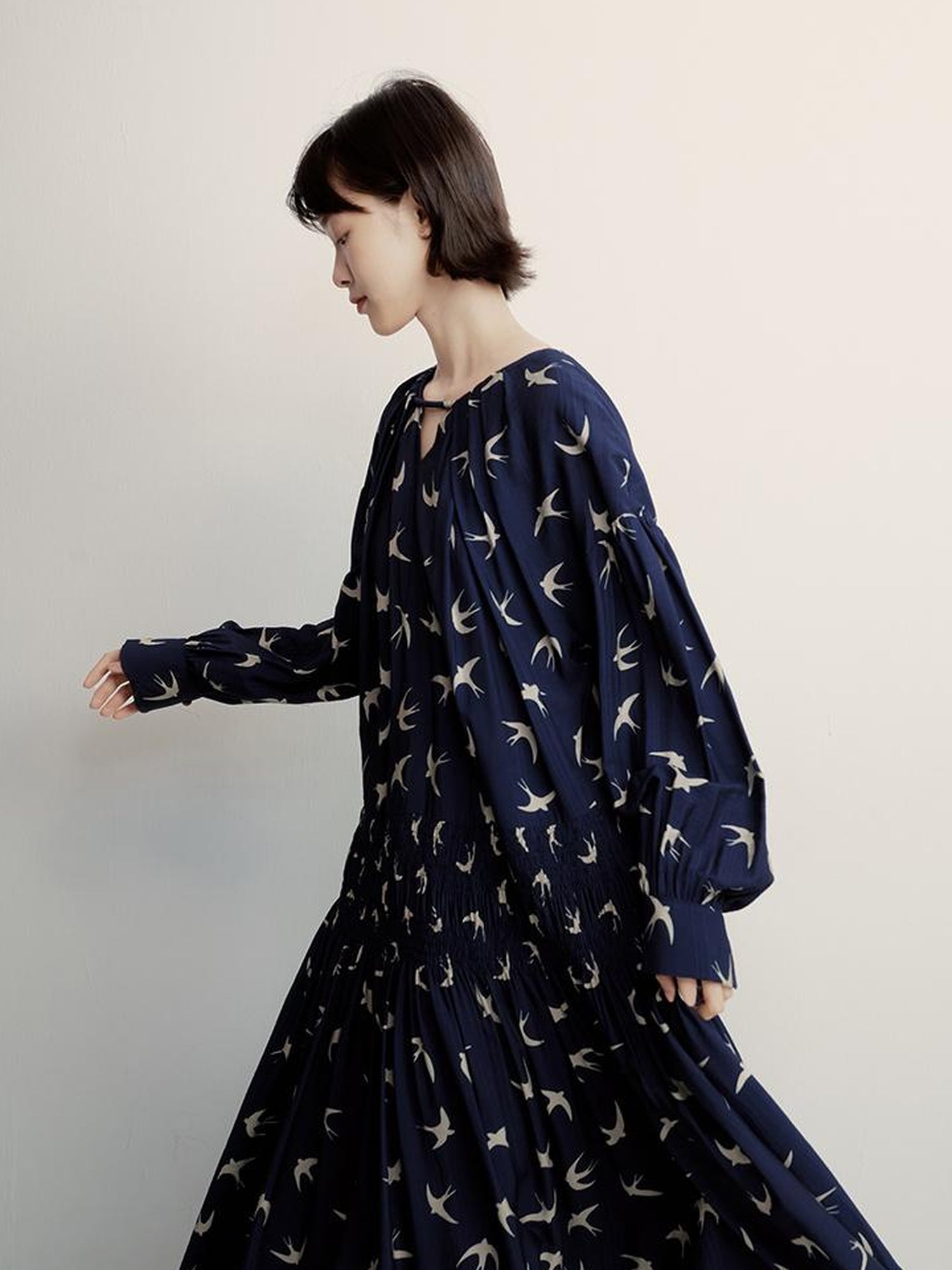 FUSSED Viscose Blend Tiered Smocking Dress With Floral Print