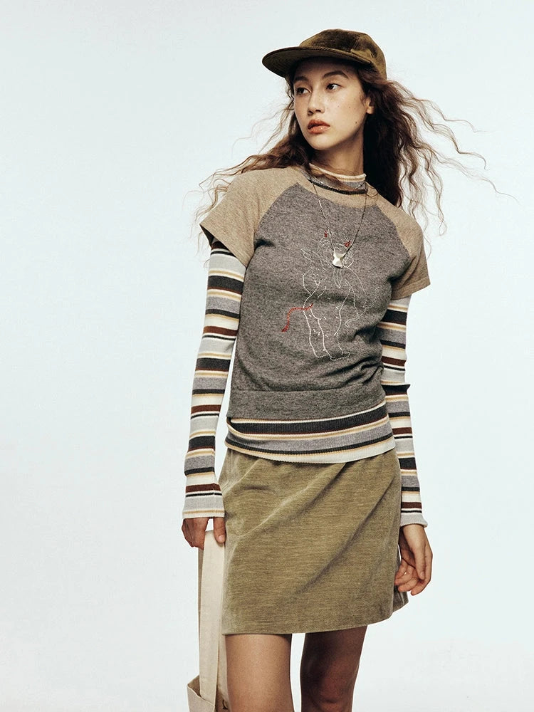 Vtg Corduroy Cedar Green Straight Skirt