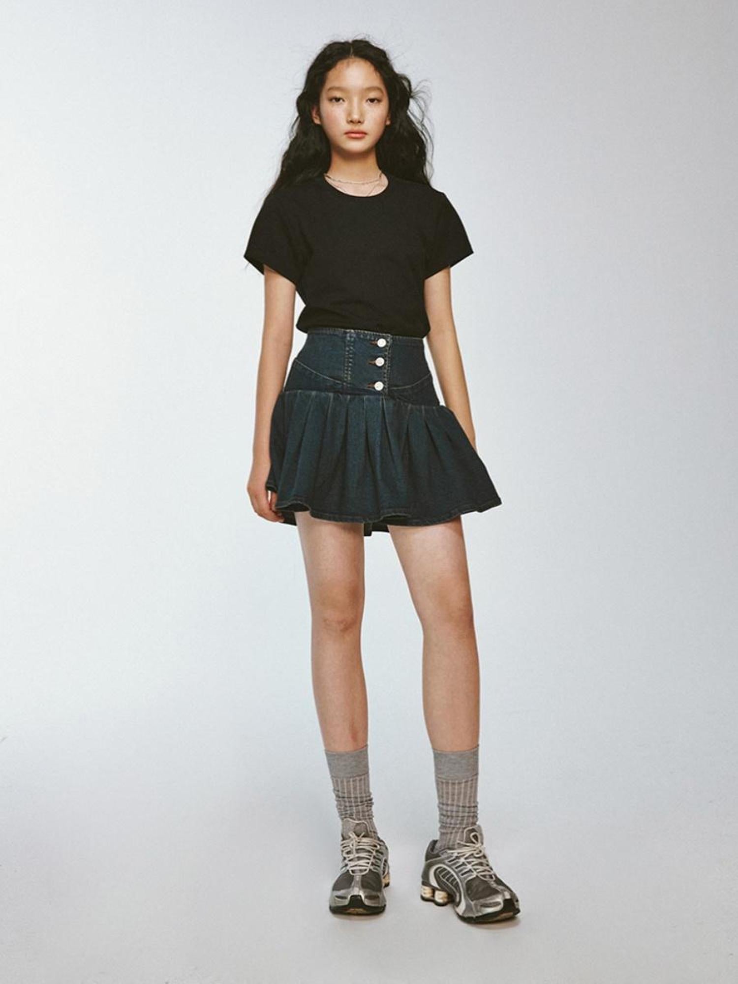 FUSSED Vtg Cowgirl Contrast Washed Denim A Line Pleated Skirt