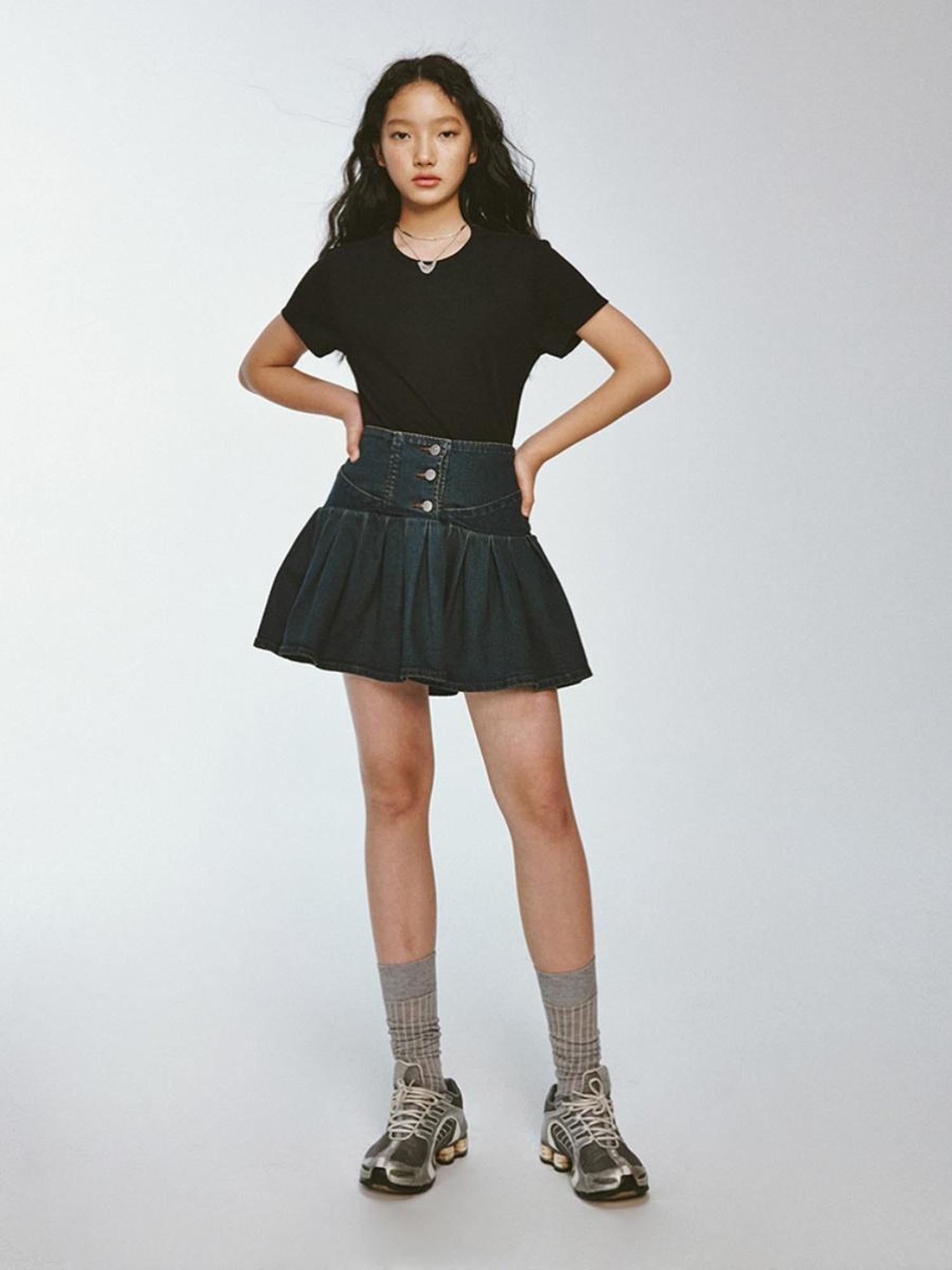 FUSSED Vtg Cowgirl Contrast Washed Denim A Line Pleated Skirt