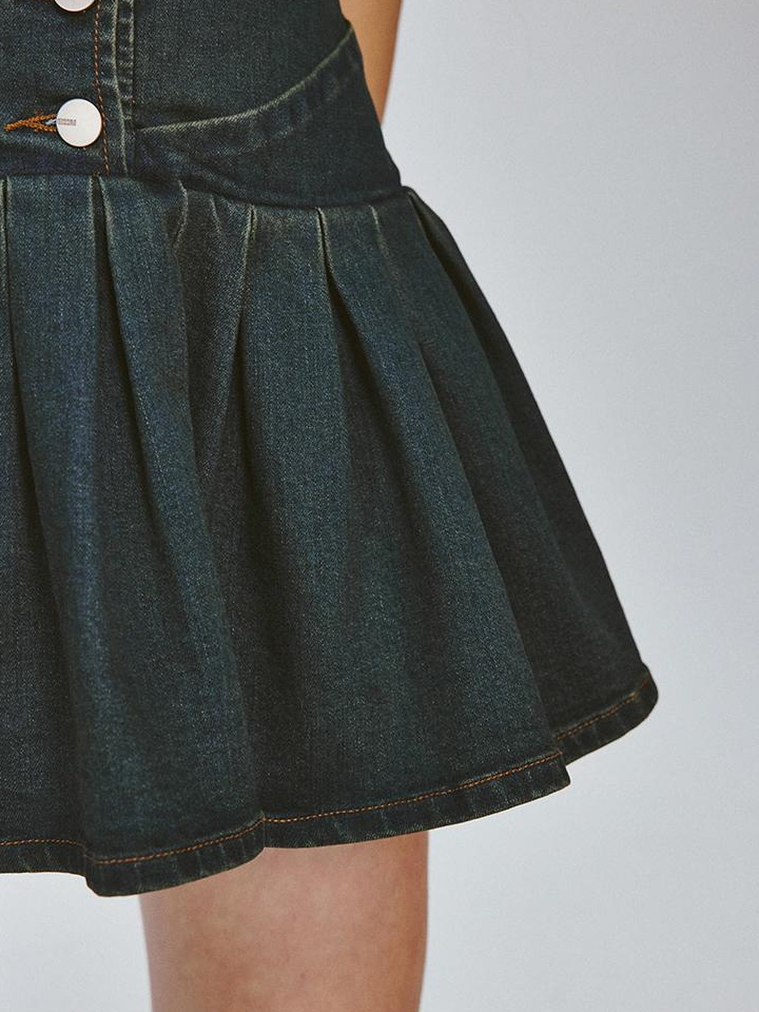 FUSSED Vtg Cowgirl Contrast Washed Denim A Line Pleated Skirt