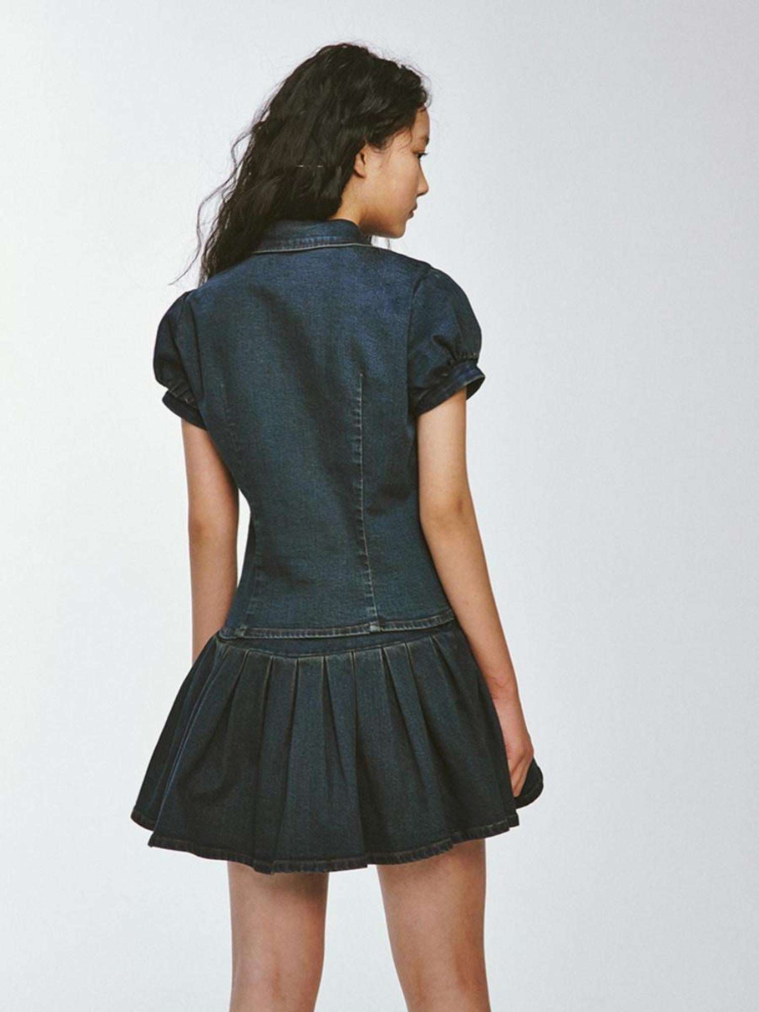 FUSSED Vtg Cowgirl Vintage Blue V-neck Denim Puff Sleeve Crop Shirt