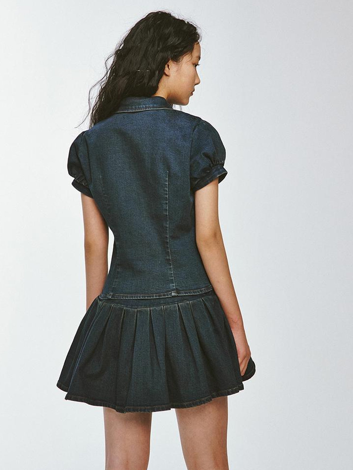 FUSSED Vtg Cowgirl Vintage Blue V-neck Denim Puff Sleeve Crop Shirt