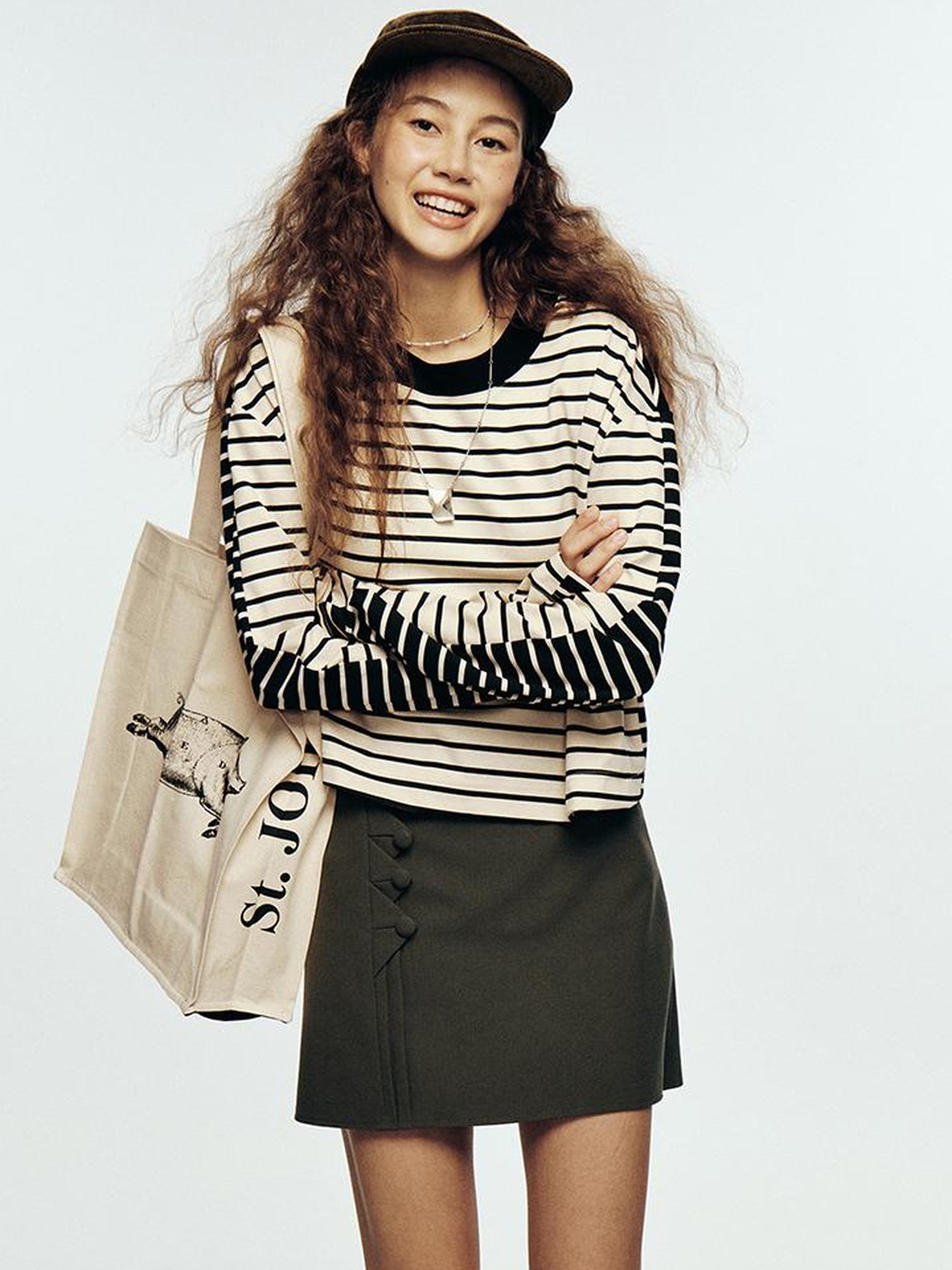 FUSSED Wandering River Double Layer Wool Blend Flax Blue Midi Skirt