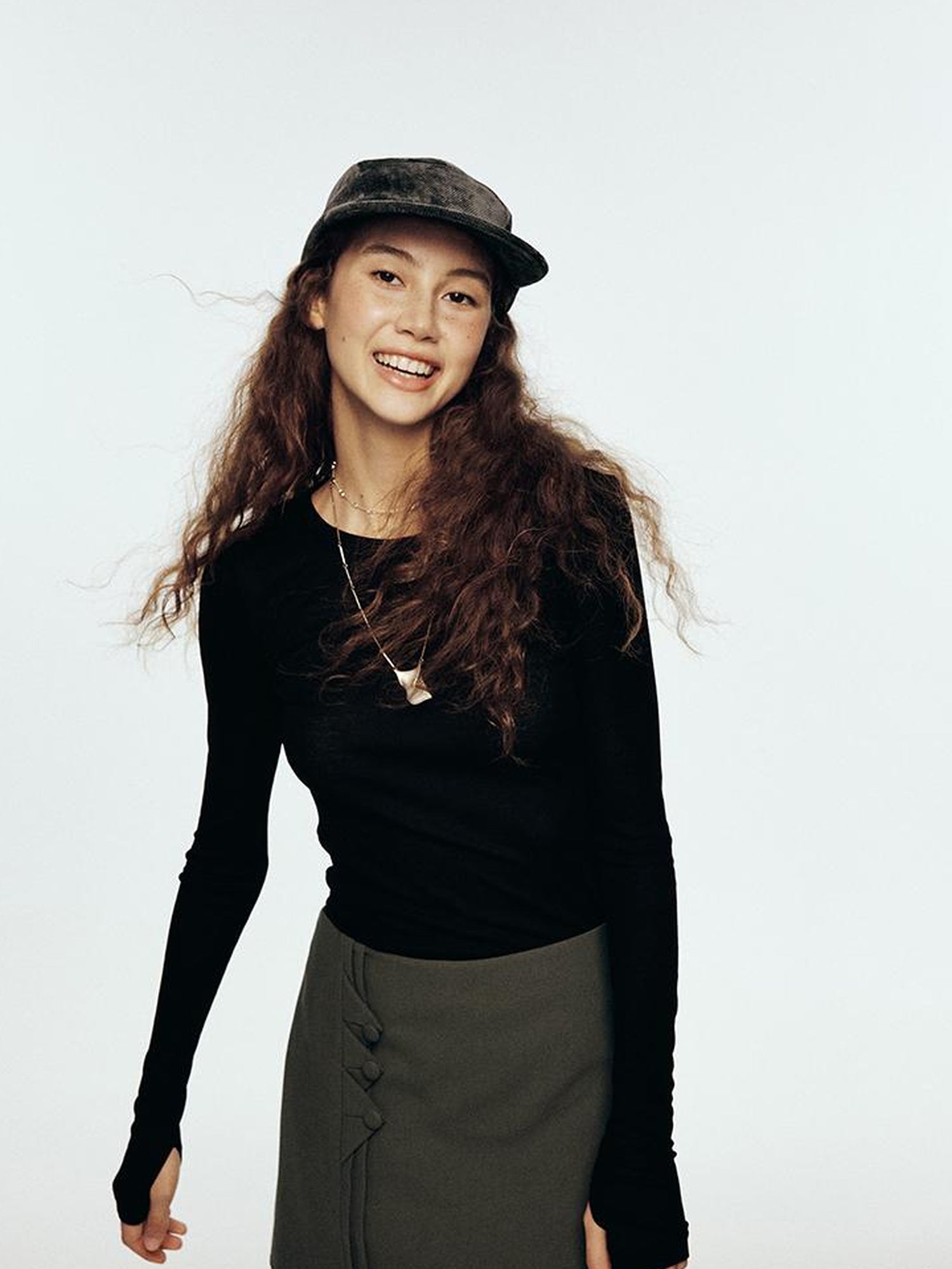 FUSSED Wandering River Double Layer Wool Blend Flax Blue Midi Skirt