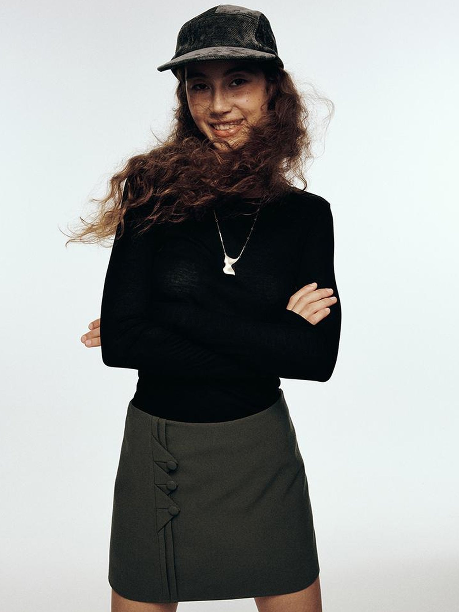 FUSSED Wandering River Double Layer Wool Blend Flax Blue Midi Skirt