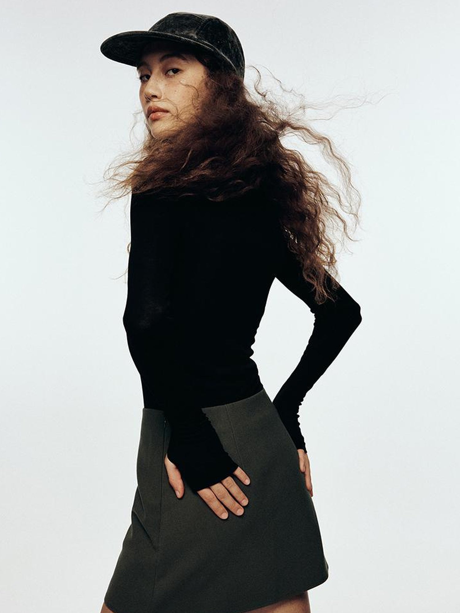 FUSSED Wandering River Double Layer Wool Blend Flax Blue Midi Skirt