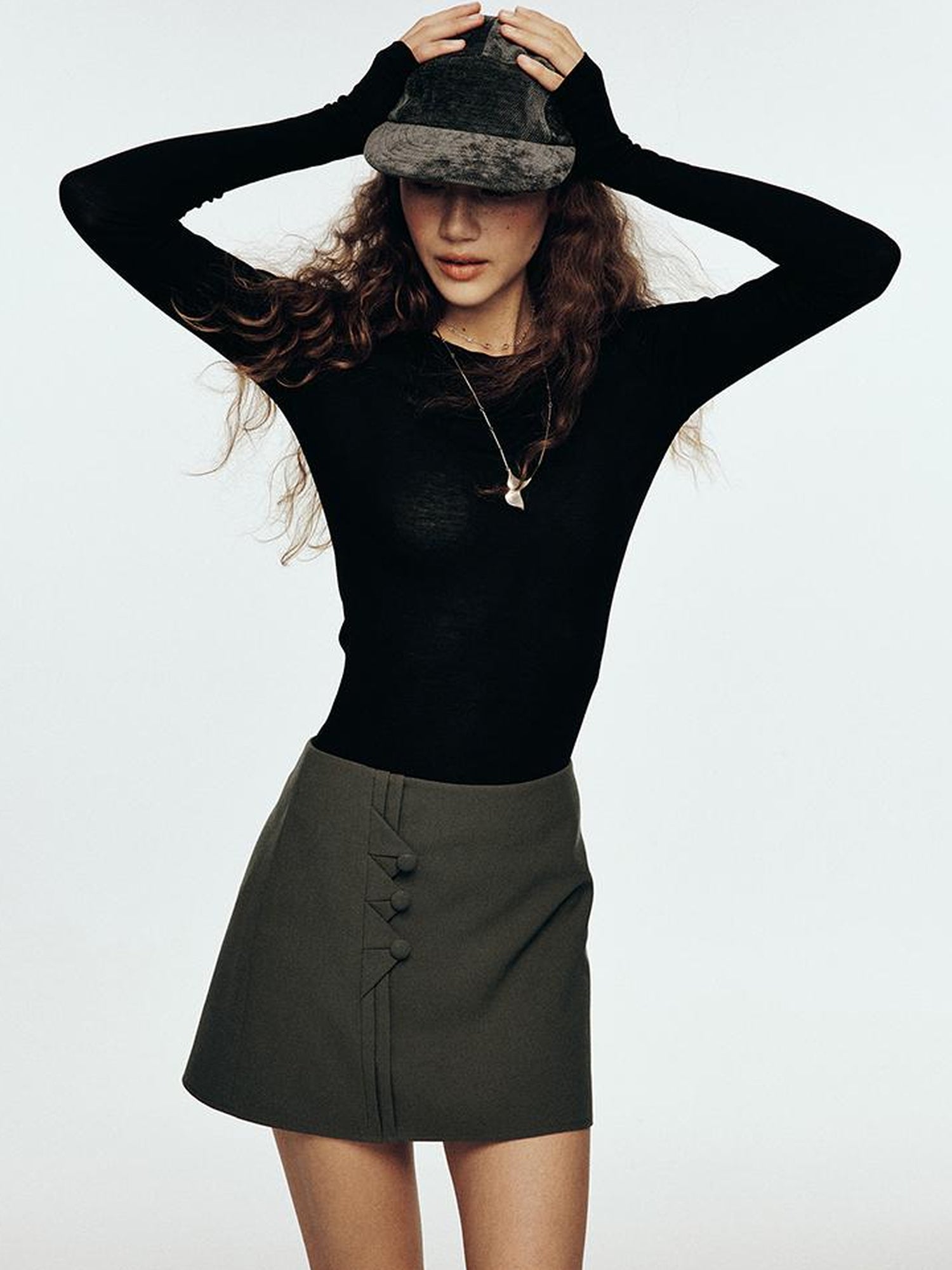 FUSSED Wandering River Double Layer Wool Blend Flax Blue Midi Skirt