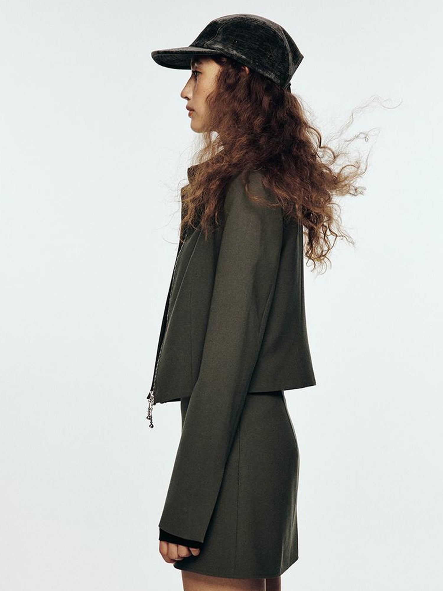 FUSSED Wandering River Slim Fit Short Wool Blazer In Linen Blue