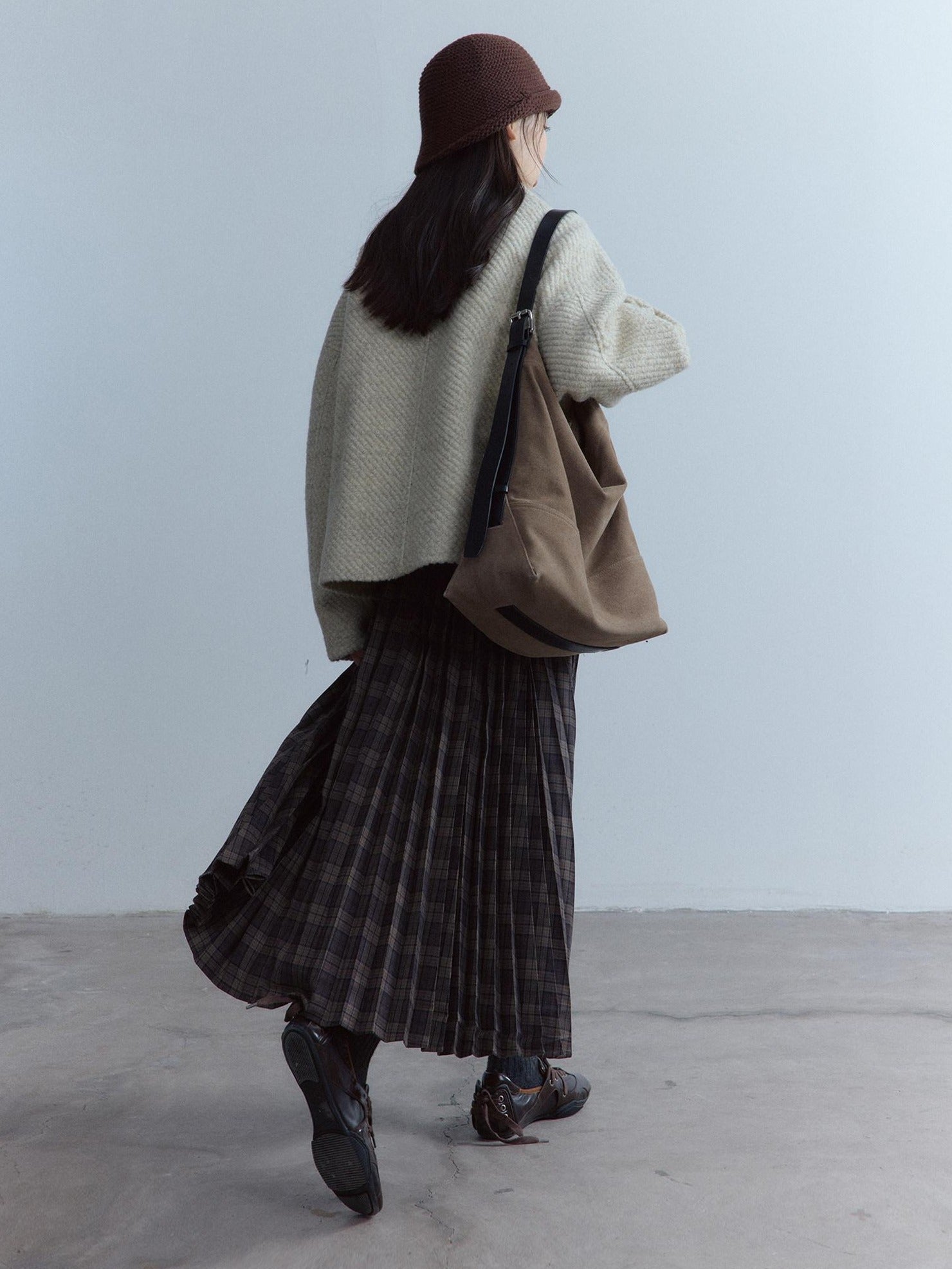 FUSSED Warm Girly Oversized Lapel Women Oatmeal Slanted Pockets Single Button Jacket