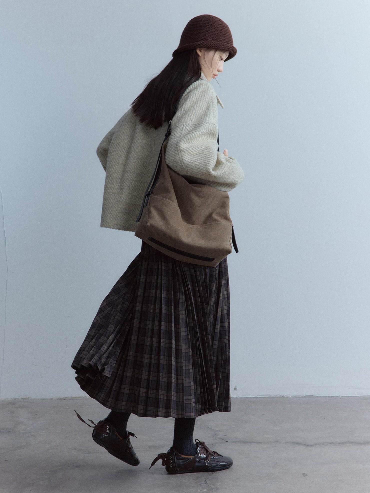 FUSSED Warm Girly Oversized Lapel Women Oatmeal Slanted Pockets Single Button Jacket