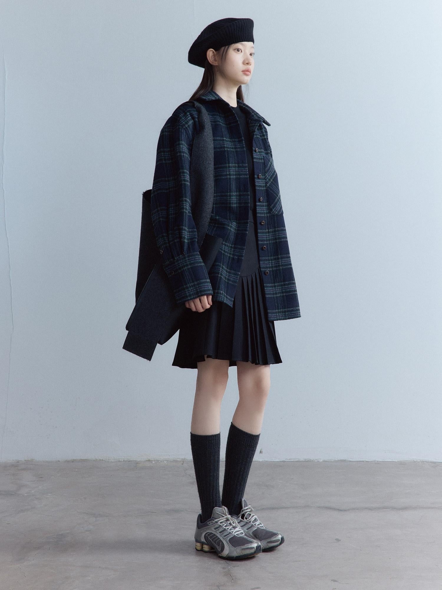 FUSSED Warm Vintage Oversized Plaid Long Sleeve Button Front Lapel Collar Women Shirt